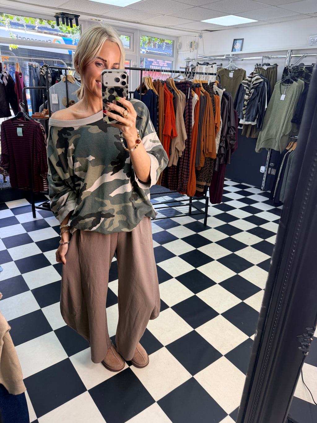 Slouchy Casual Top Camo Print