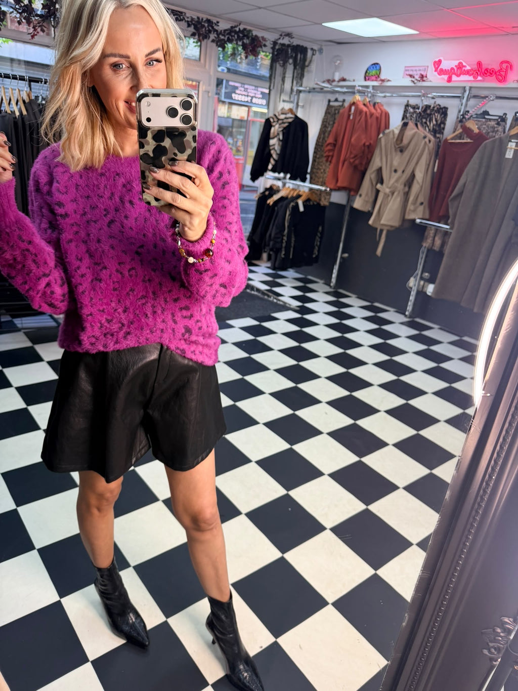 Amara animal print jumper - Raspberry