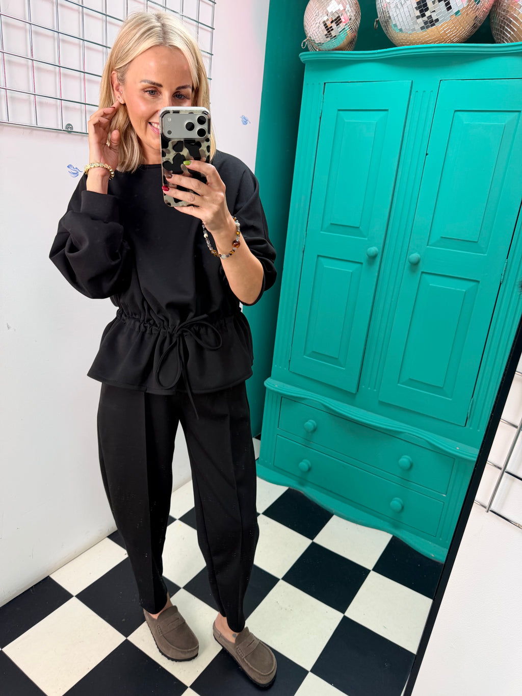 Tie Waist Co Ord Black