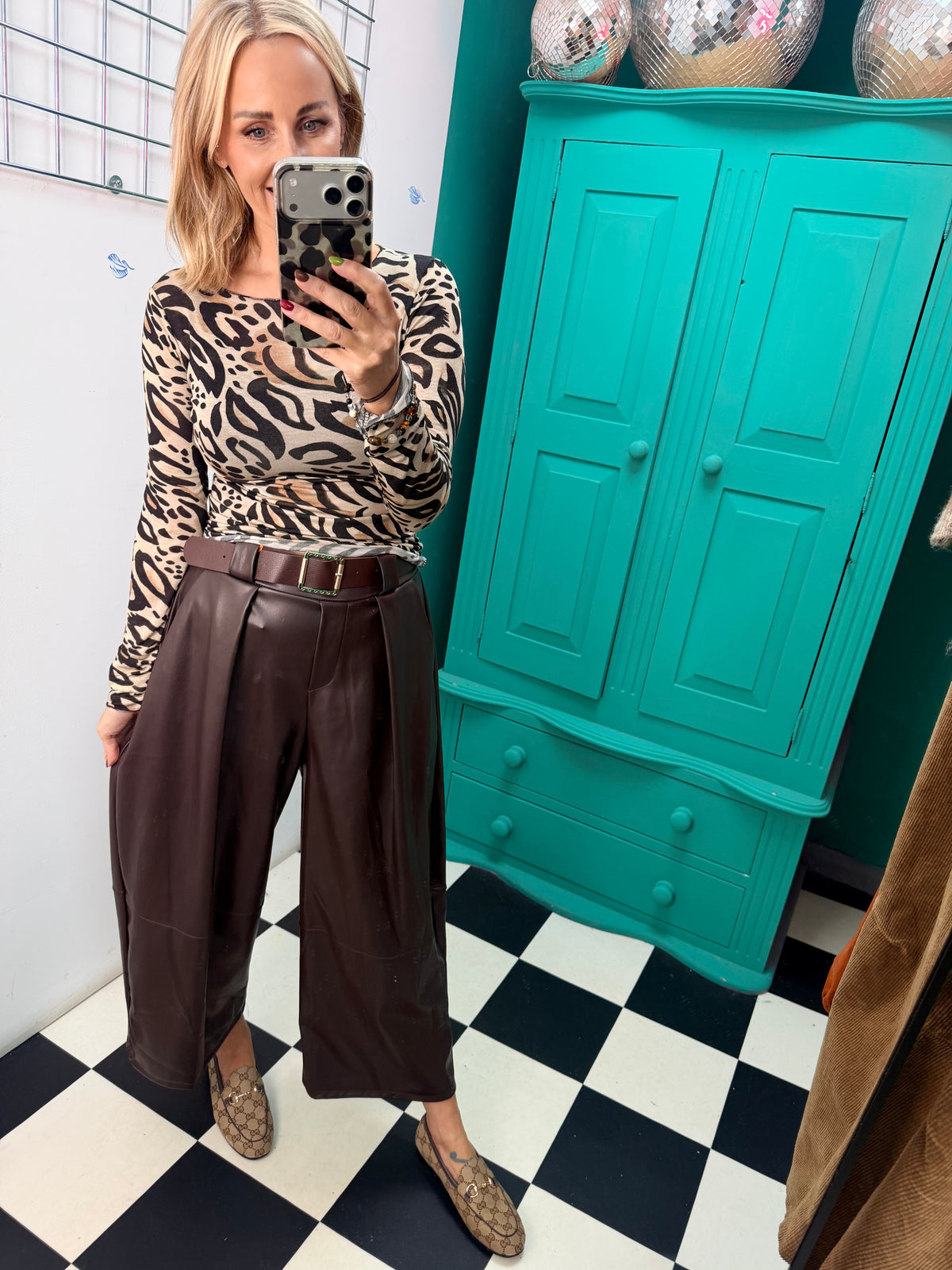 Cashmere Blend Leopard Top Black/Tan