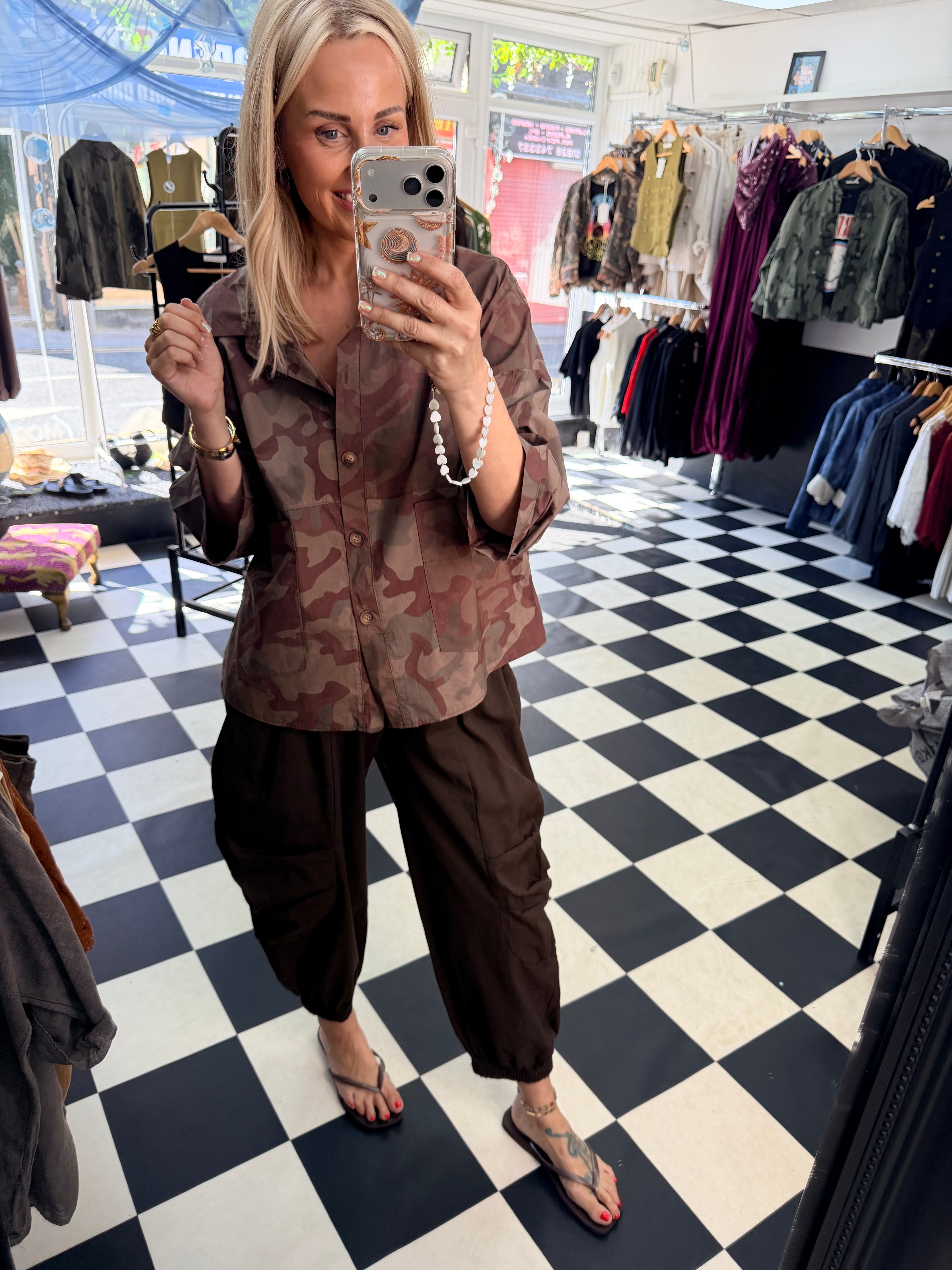 Camo Shacket Chocolate