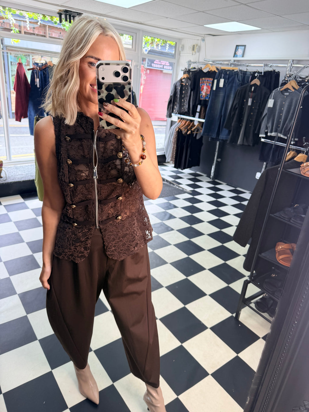 Lace Military Waistcoat Chocolate