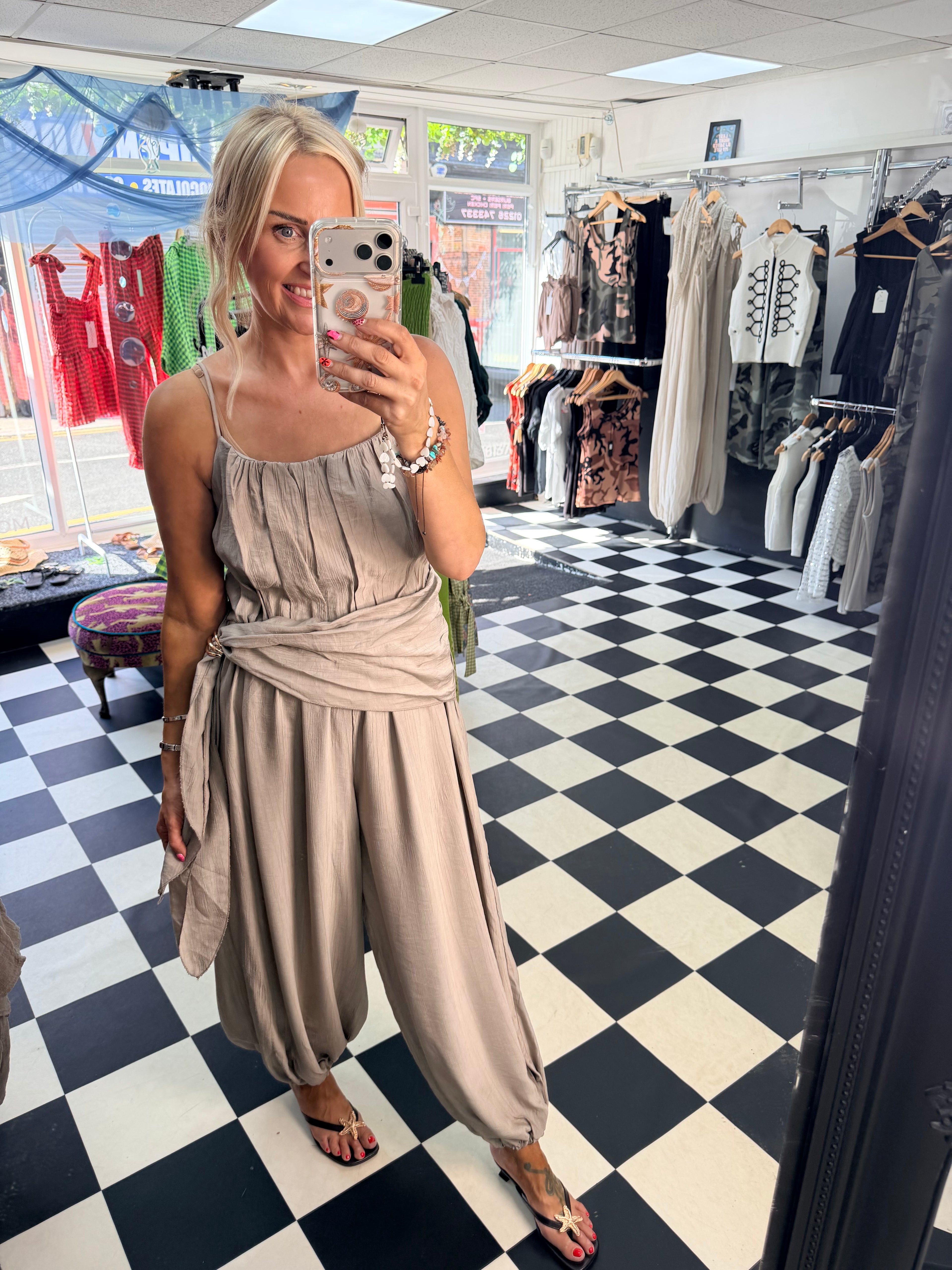 Wrap Crinkle Jumpsuit Taupe