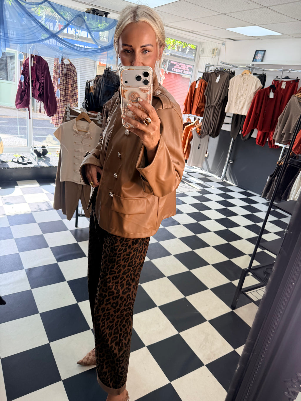 Boxy Style Pu Blazer Tan