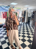 Lightweight Cropped Sleeve Jacket - Coffee and Cream