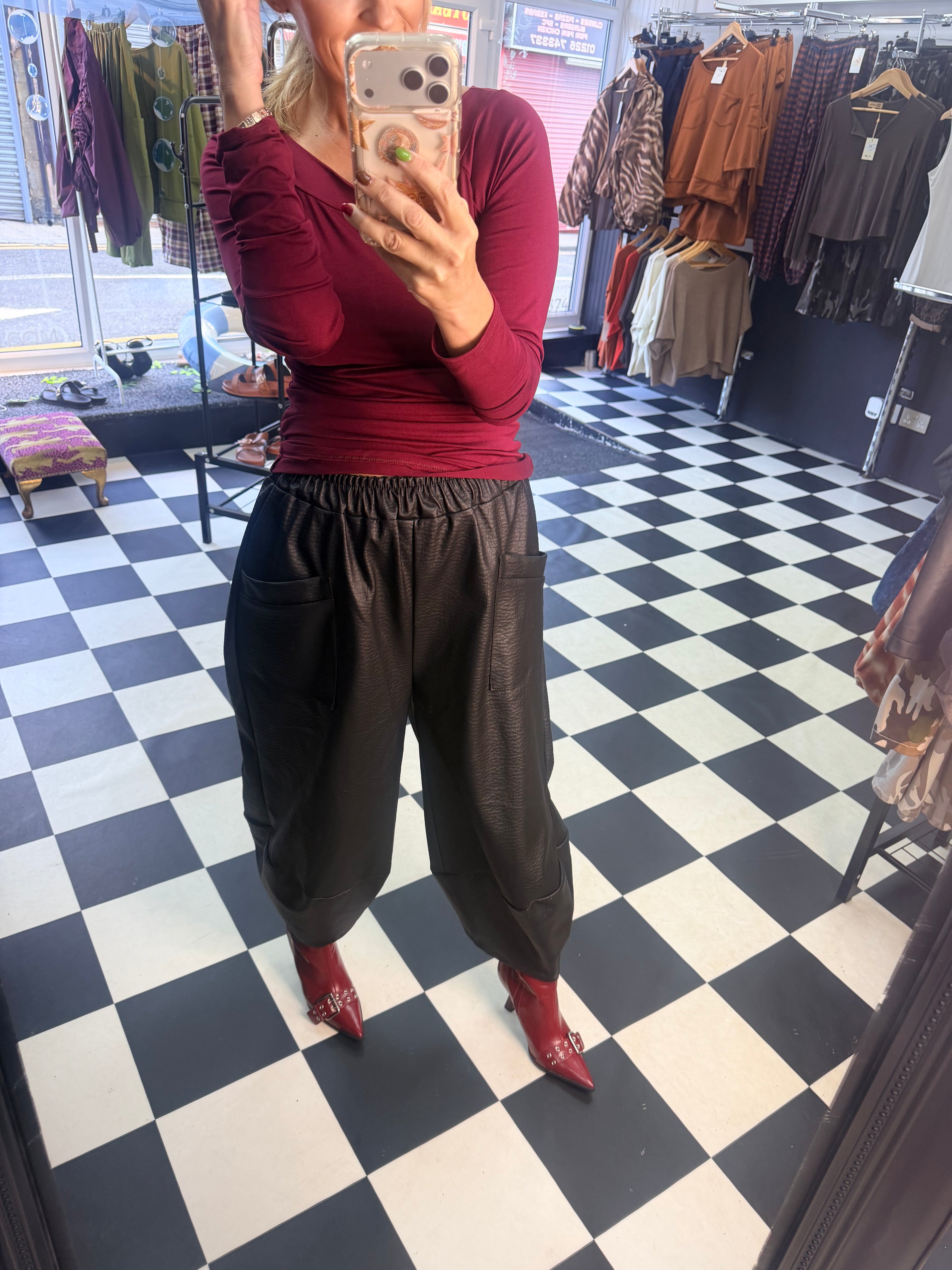 PU Tulip Trousers Black