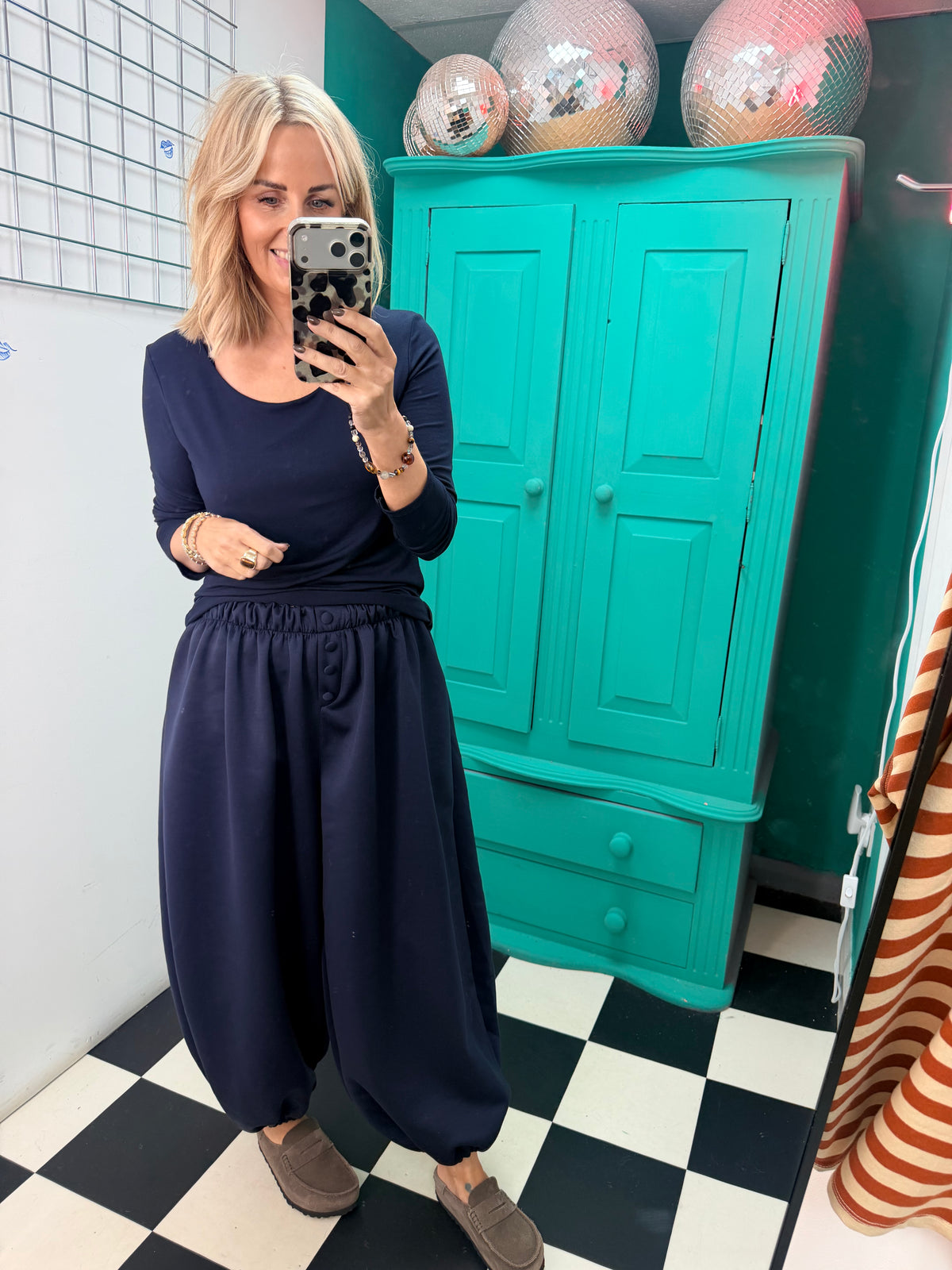 Button front cuff joggers - Navy