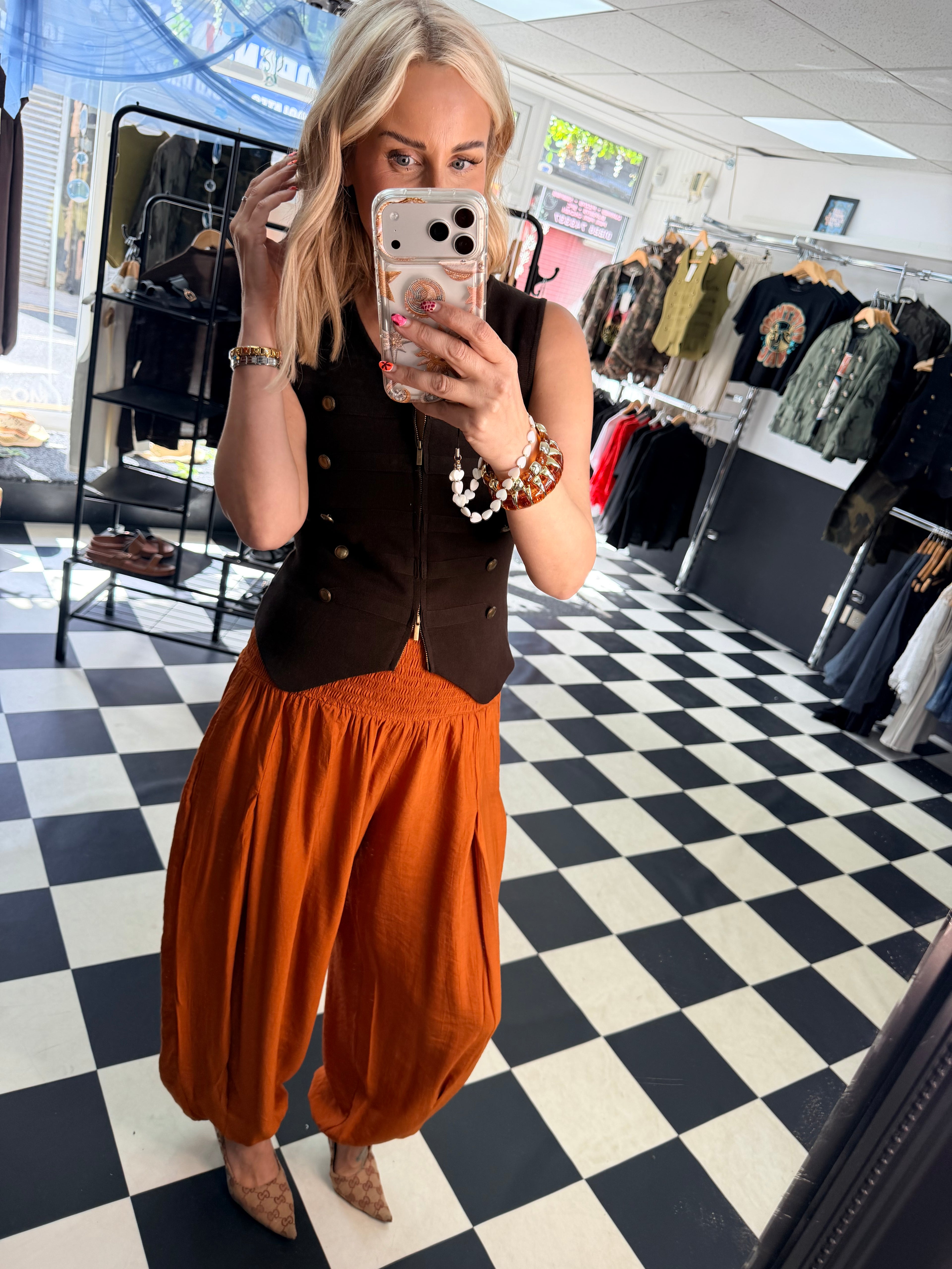 Crinkle Balloon Trousers Rust