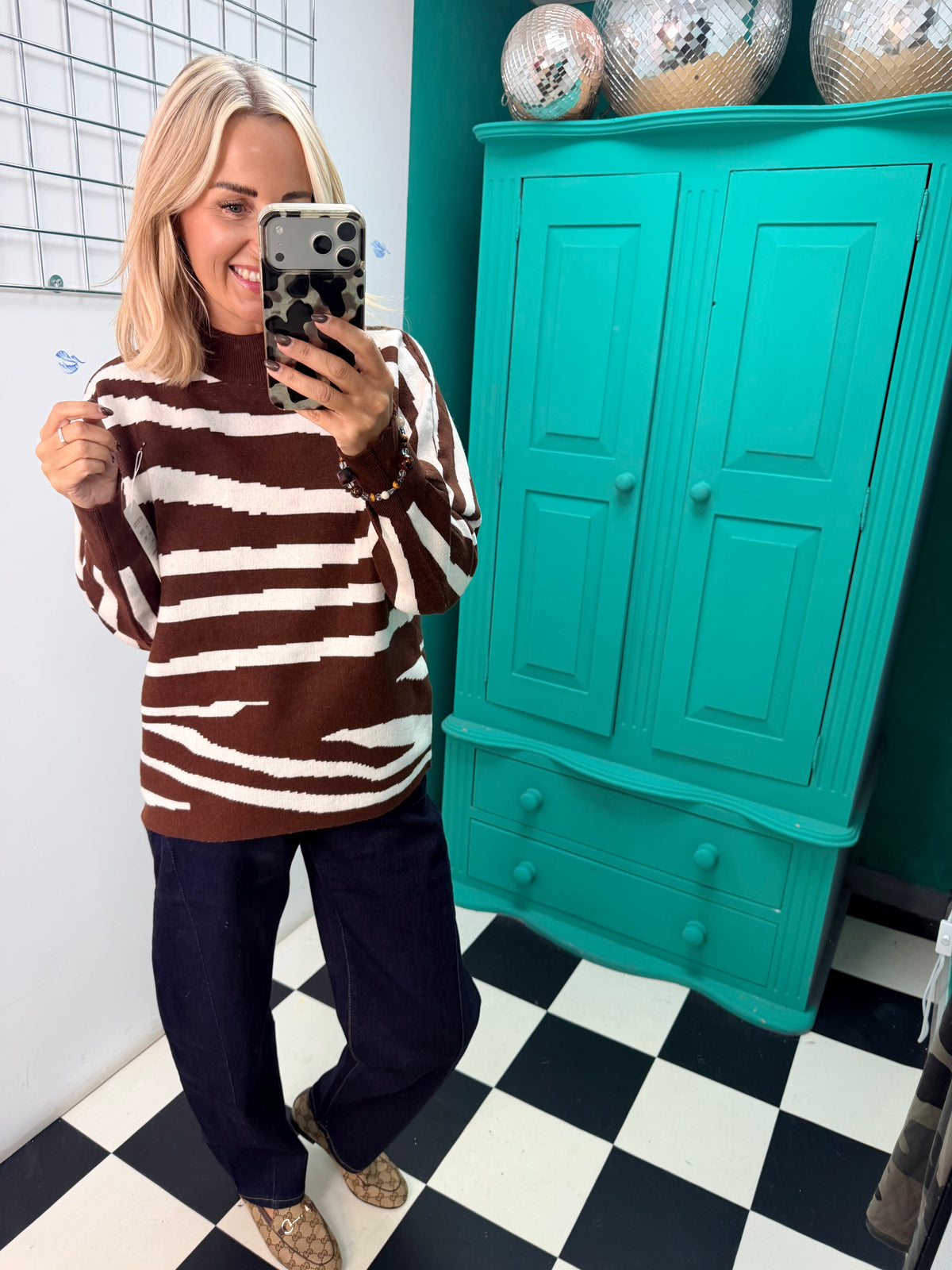 Turtle Neck Jumper Lightning Print Chocolate Special Buy