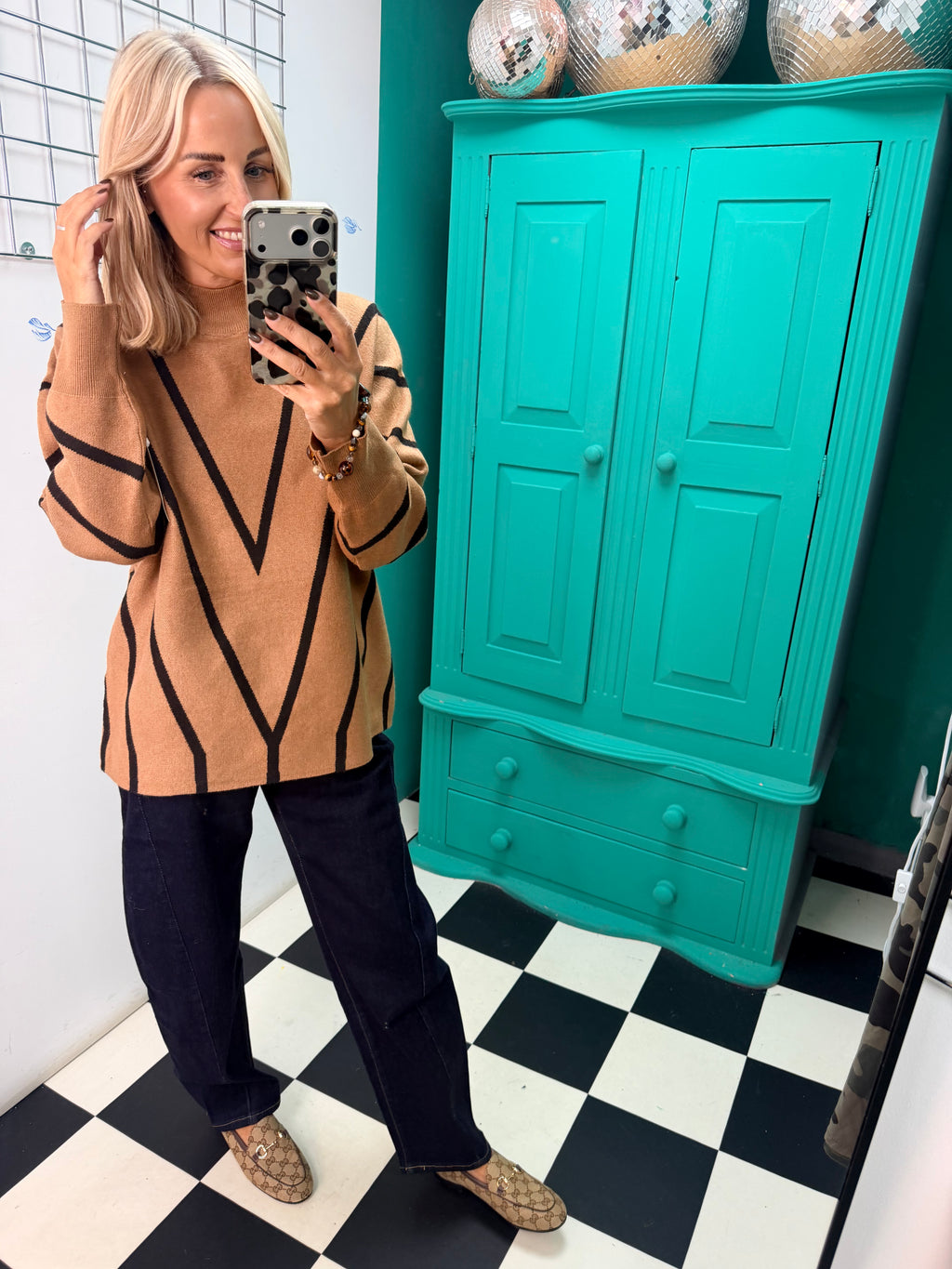 Turtle Neck Jumper V design Tan Special Buy