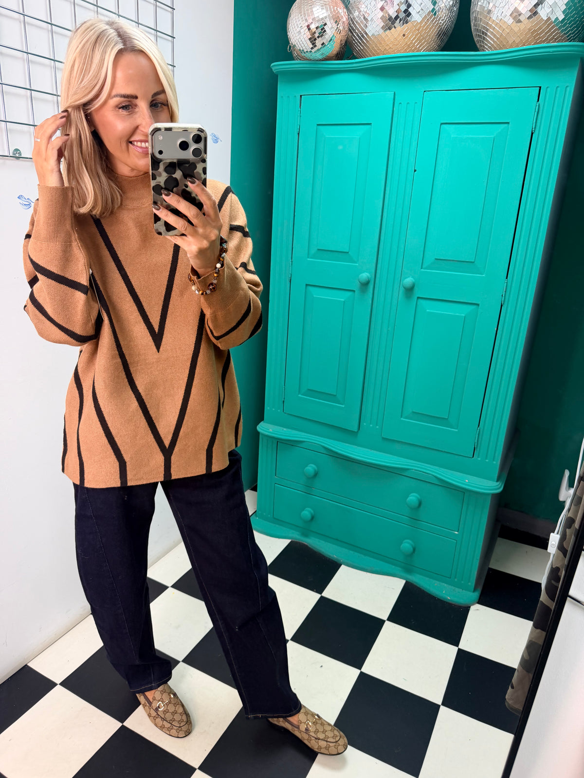 Turtle Neck Jumper V design Tan Special Buy