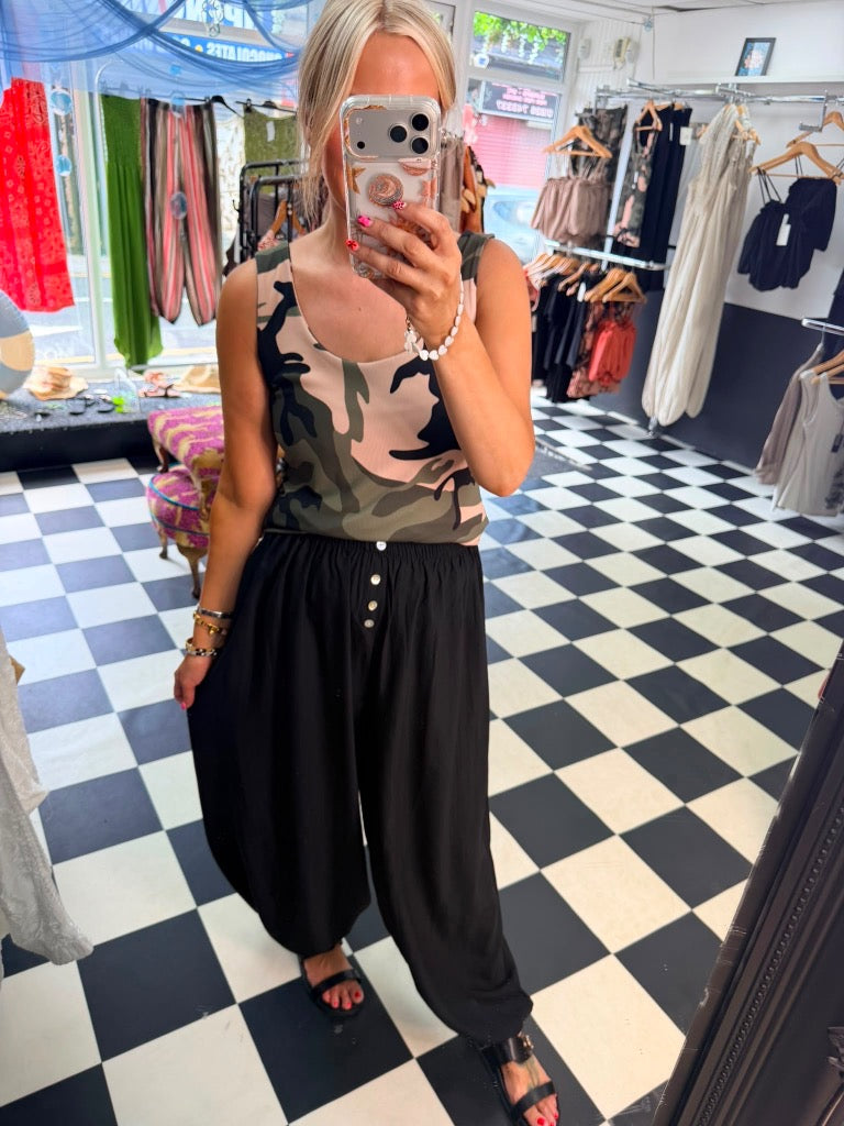 Button Balloon trousers - Black Pre Order Due in Monday 20th July approx