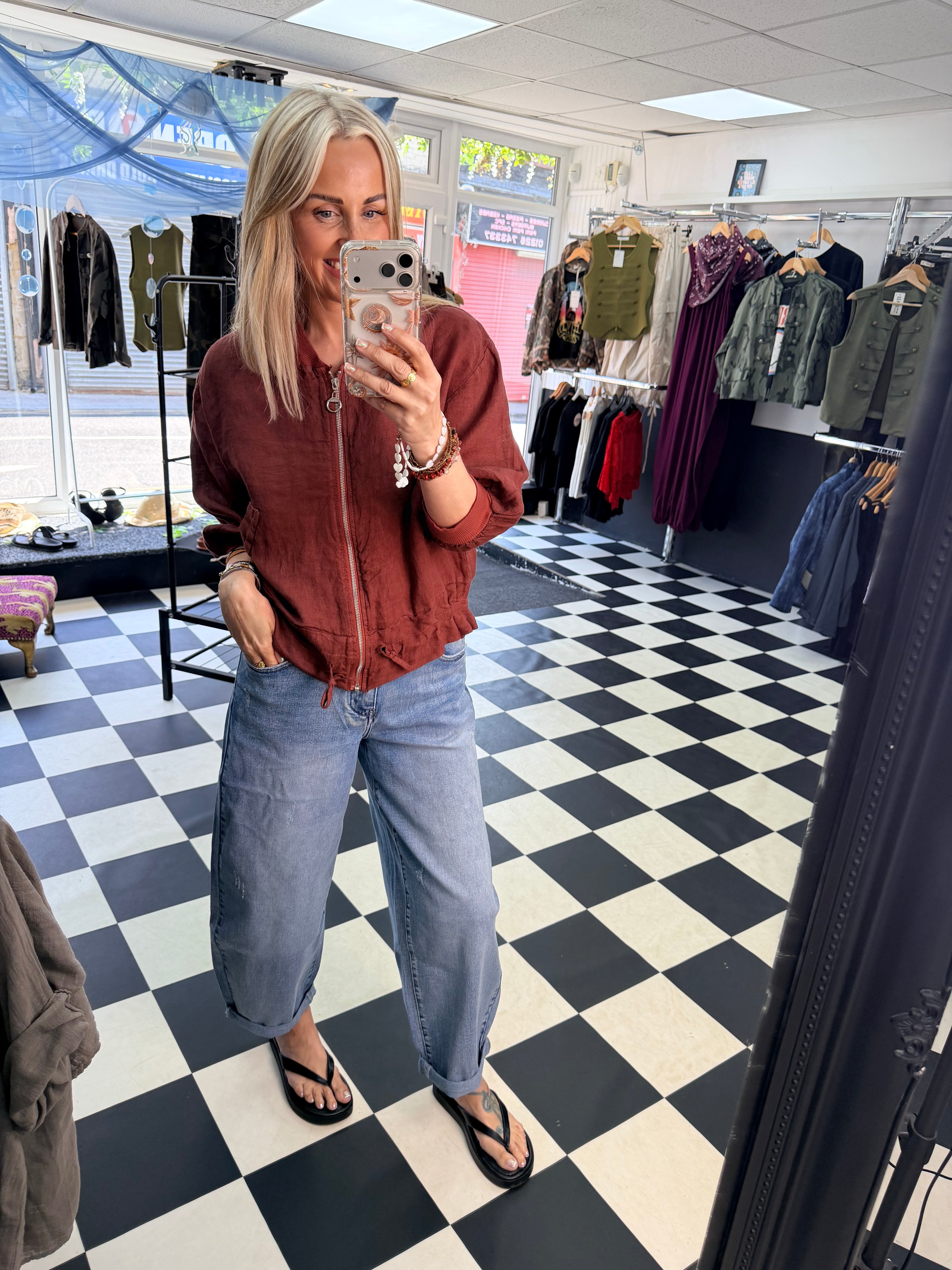 Linen Bomber Jacket Rust