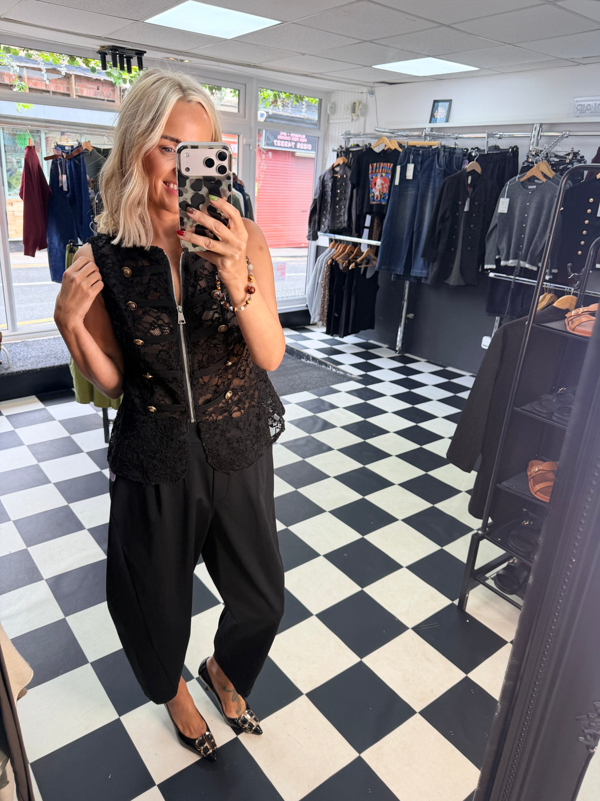 Lace Military Waistcoat Black