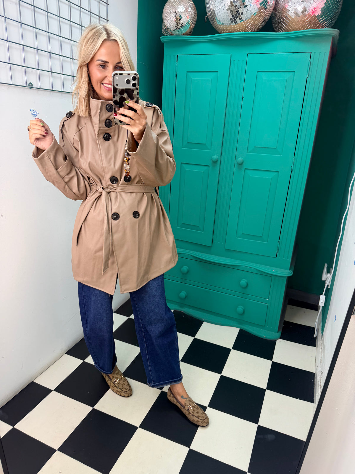 PU Midi Trench Coat Cream
