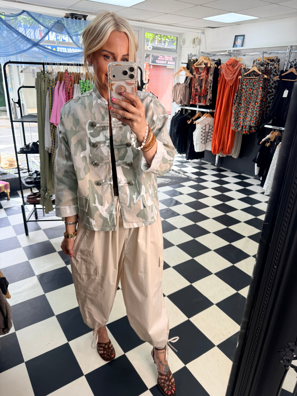 Camo Denim Military Jacket Light Beige