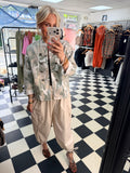 Camo Denim Military Jacket Light Beige