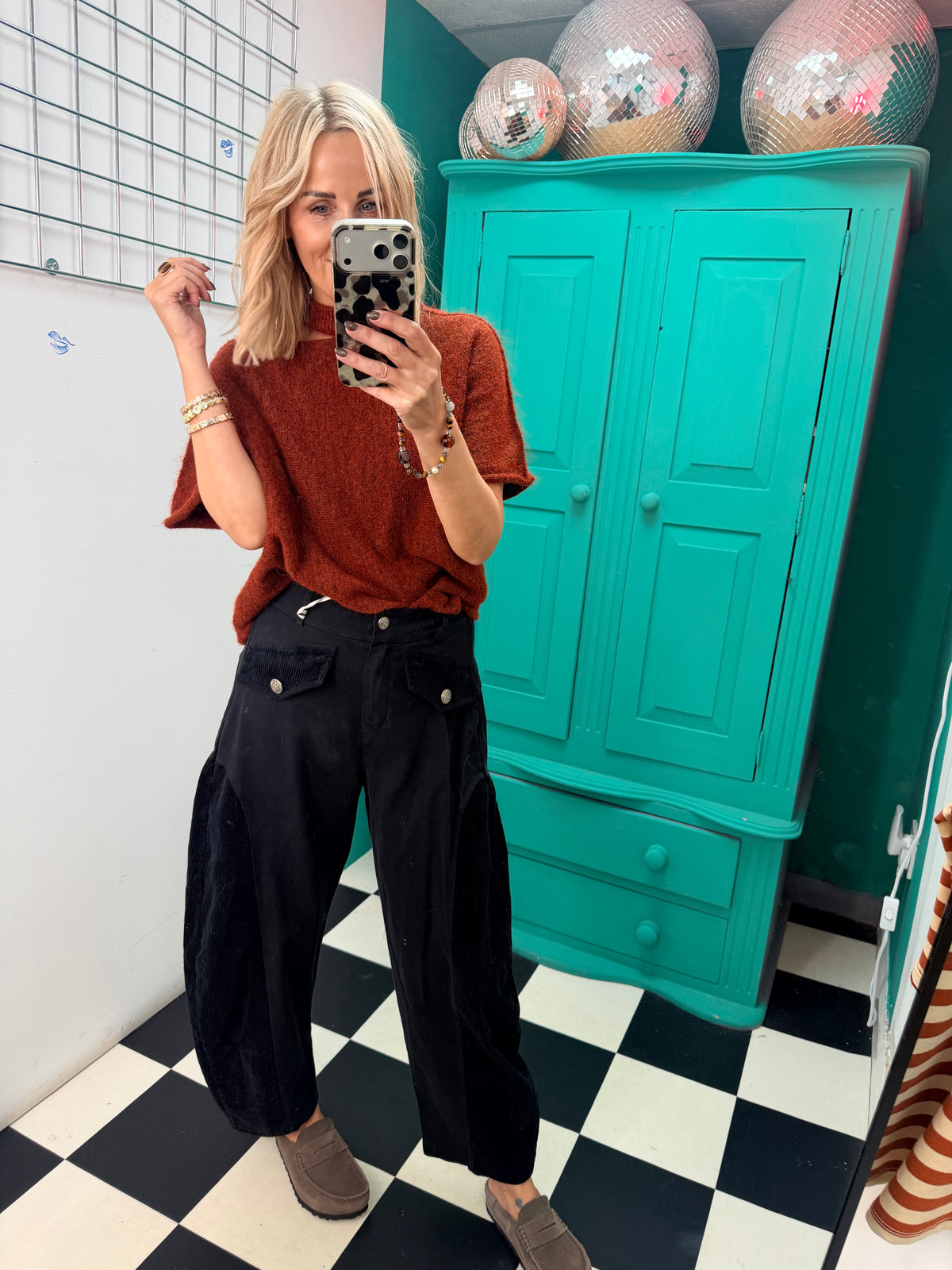Cord patch trousers - Black