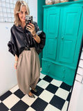 The Harper Half Belt Barrel Trousers Taupe