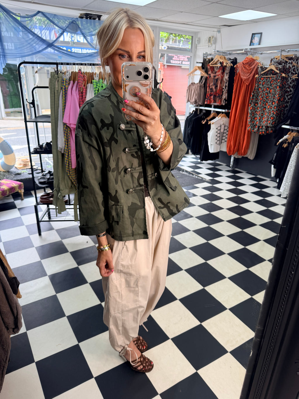 Camo Denim Military Jacket Khaki