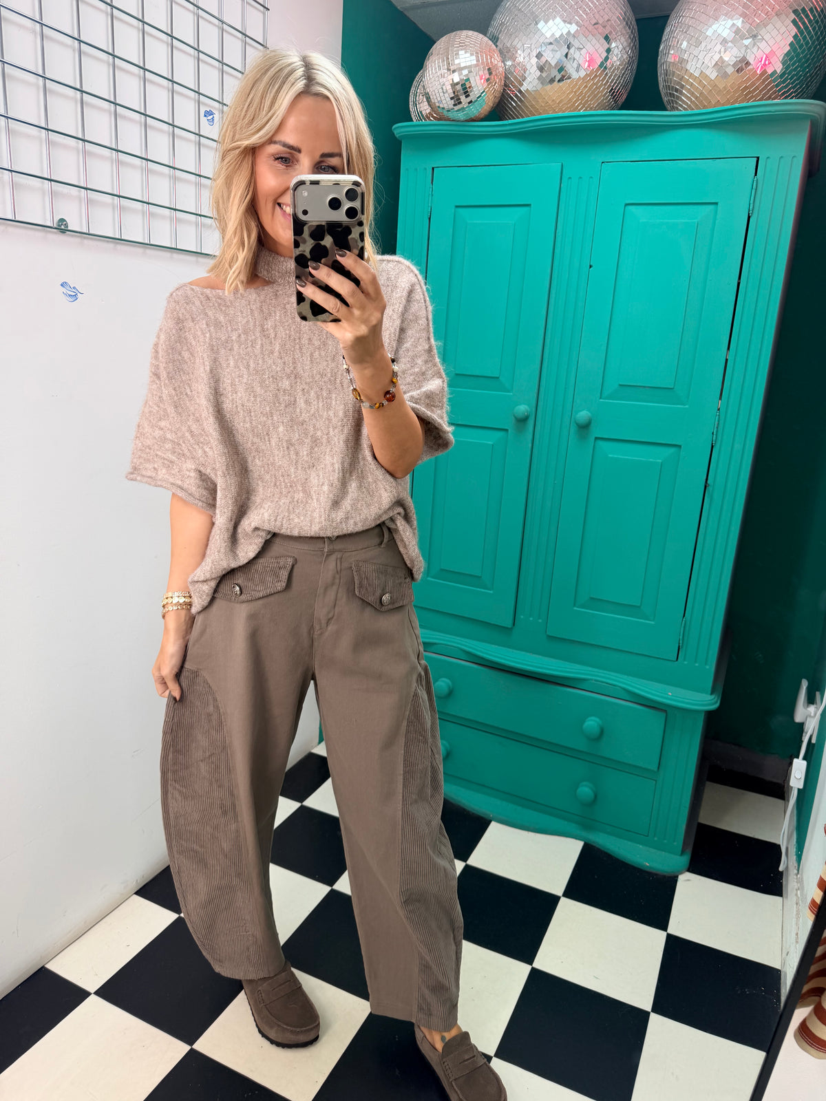 Cord patch trousers - Taupe