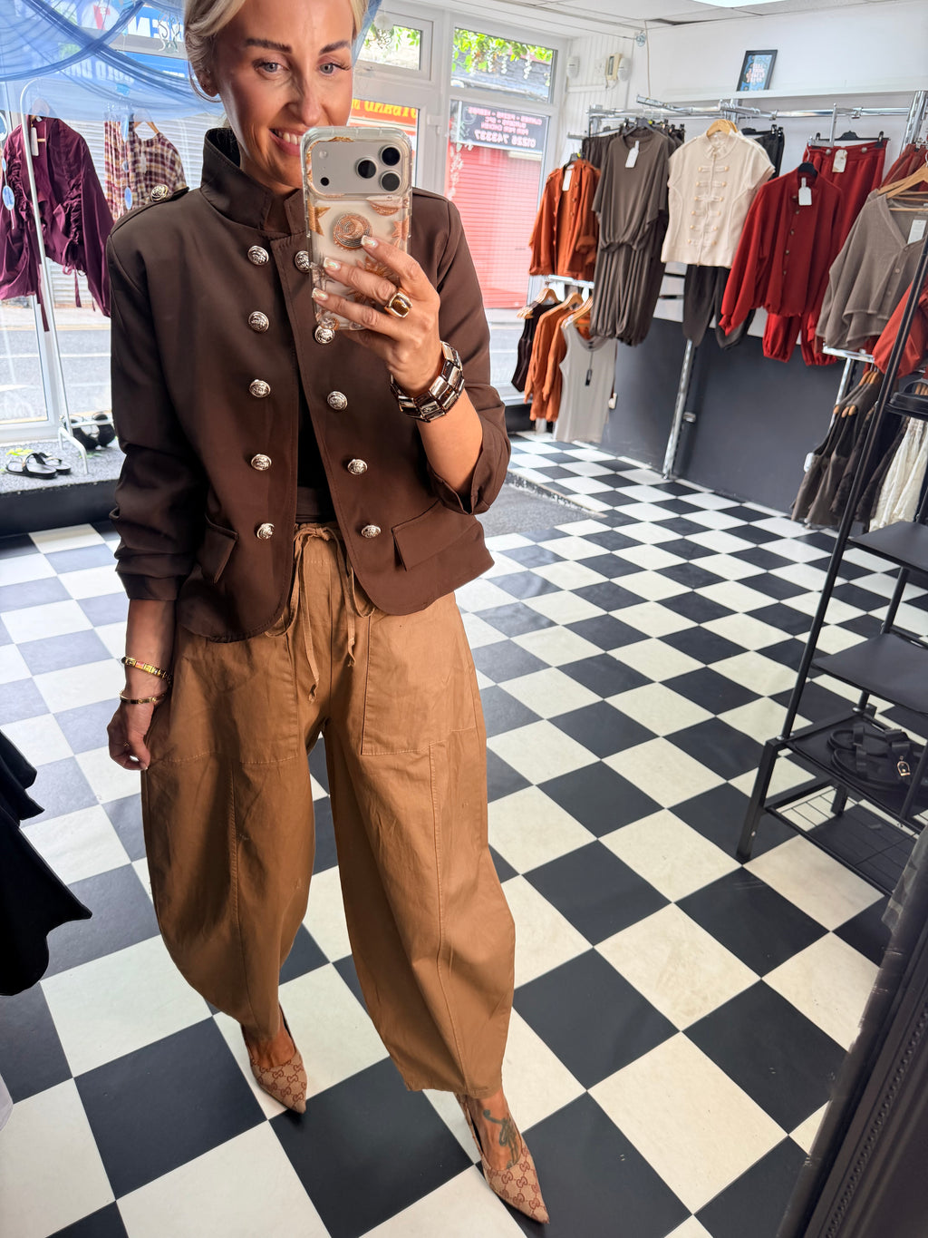 Military Crop Blazer Chocolate
