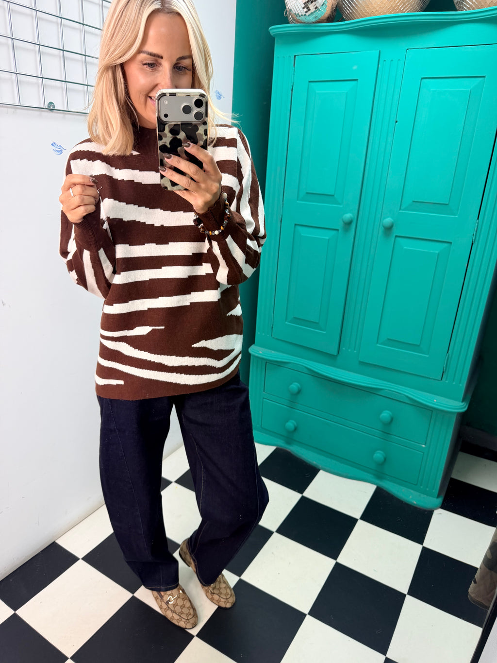 Turtle Neck Jumper Lightning Print Chocolate Special Buy