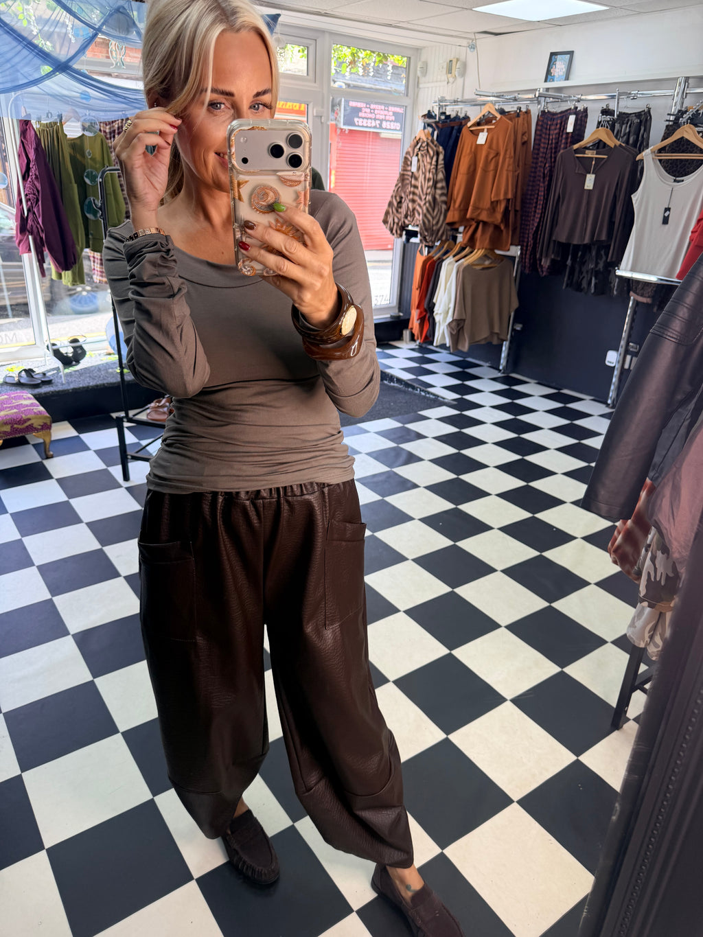 PU Tulip Trousers Chocolate