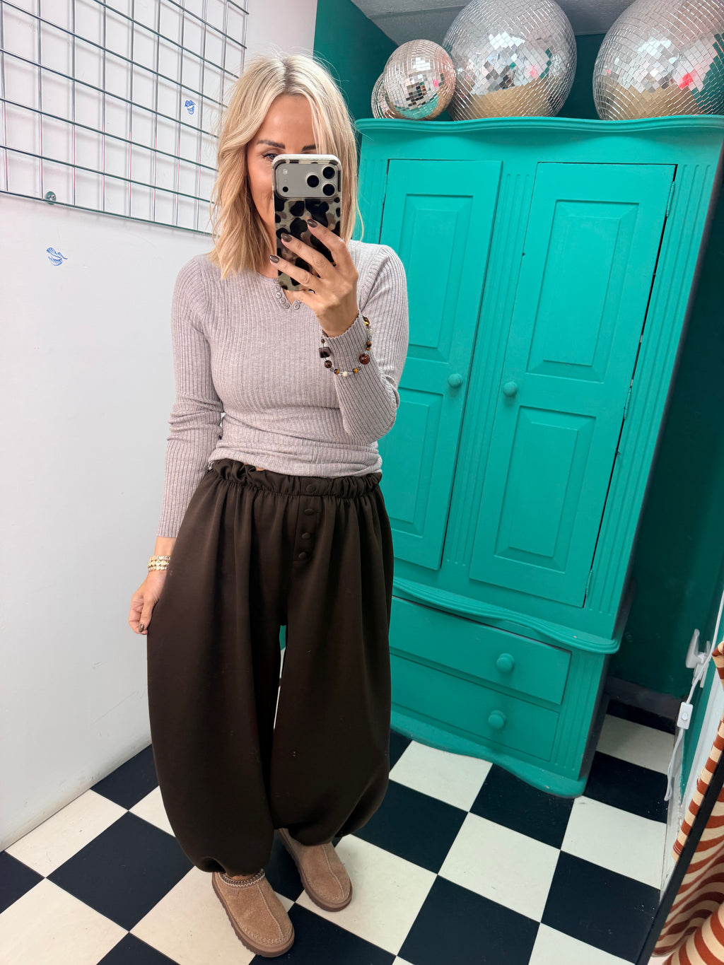 Button front cuff joggers - Chocolate