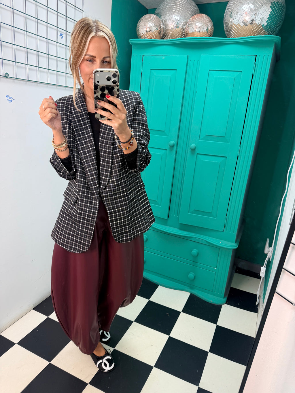 City Chic Check Blazer Black