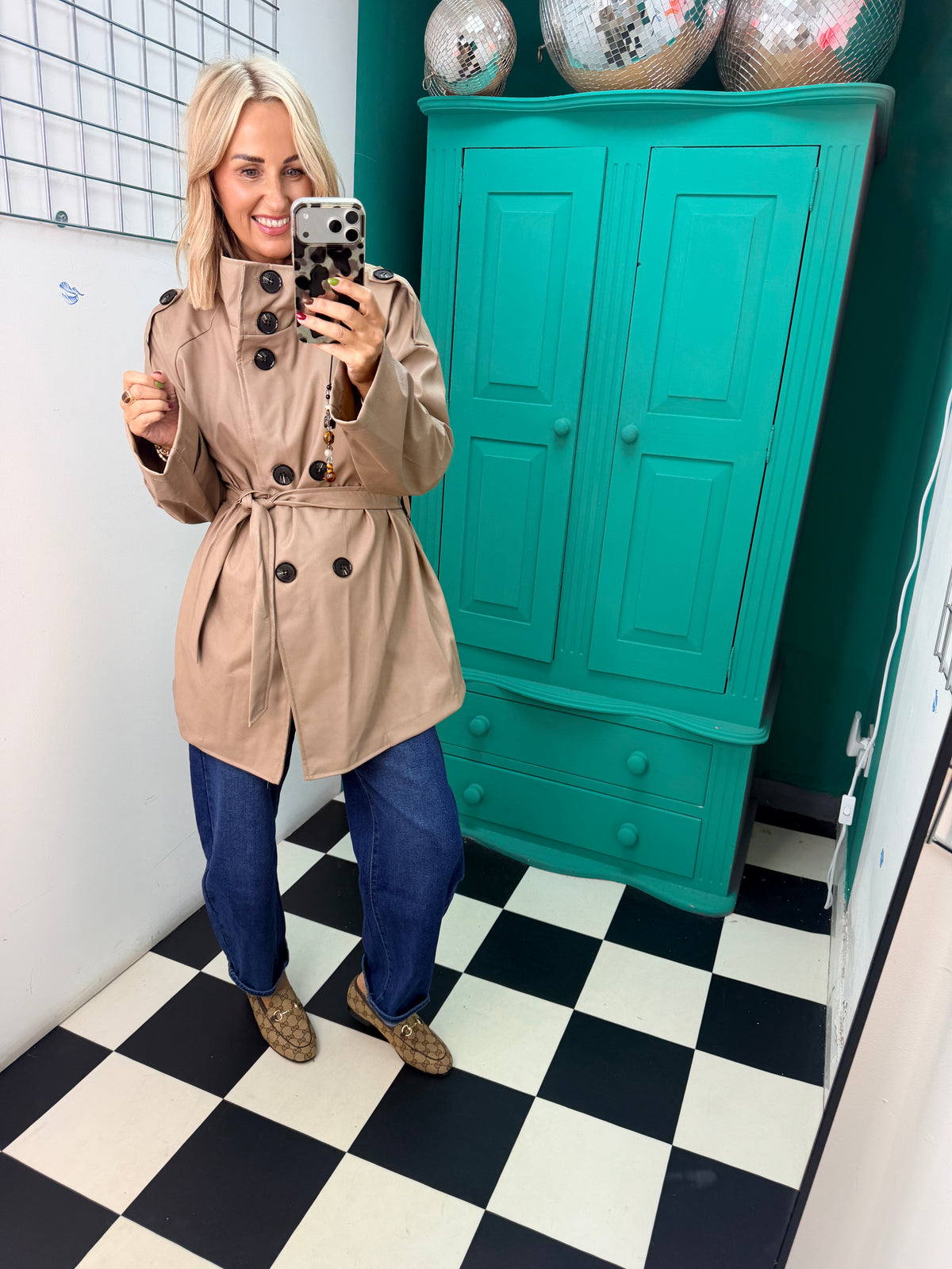 PU Midi Trench Coat Cream