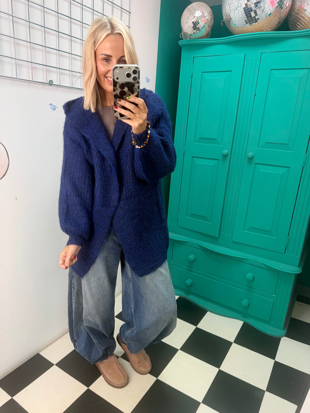 Chunky Hooded Cardigan Navy
