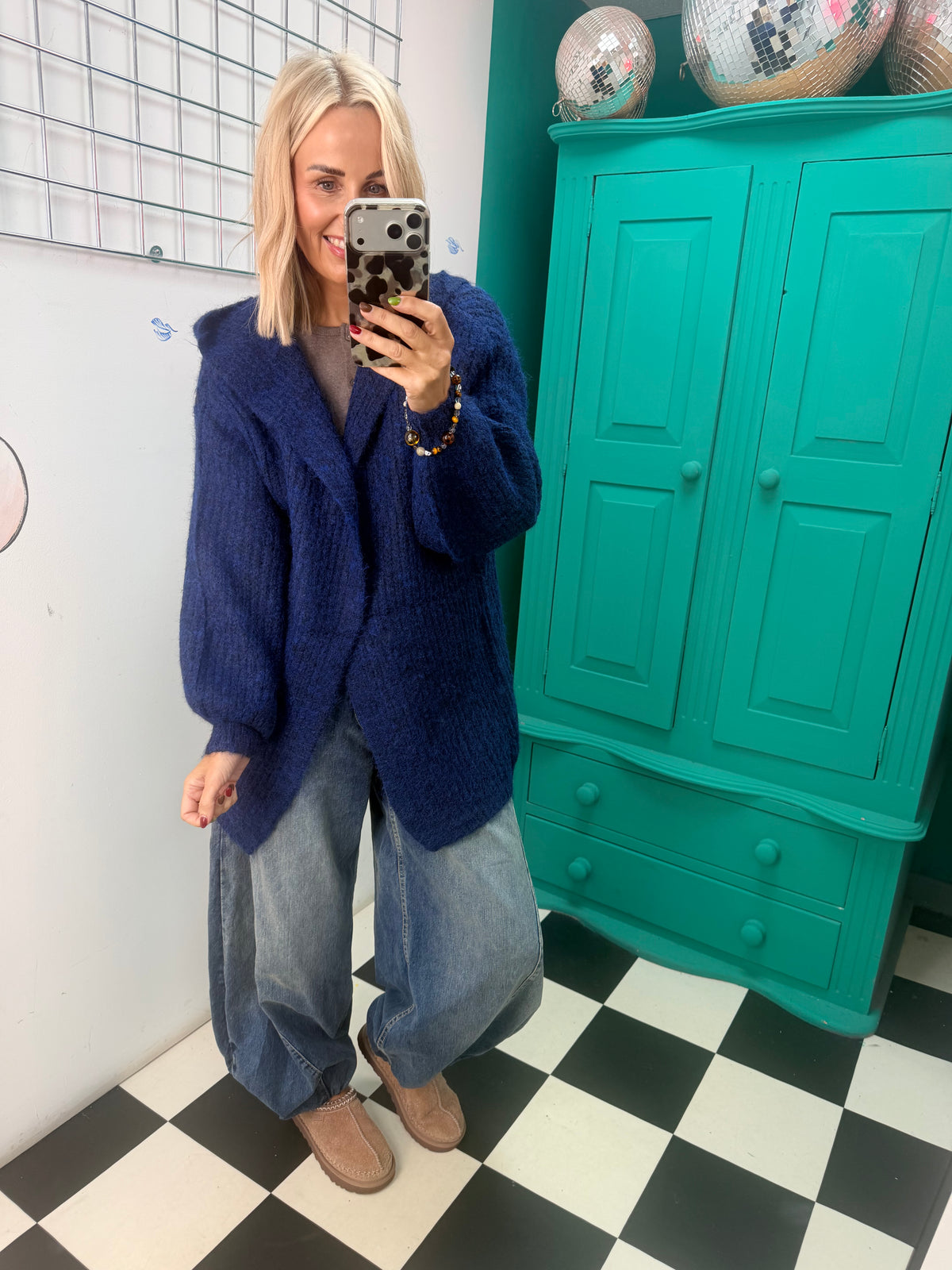Chunky Hooded Cardigan Navy