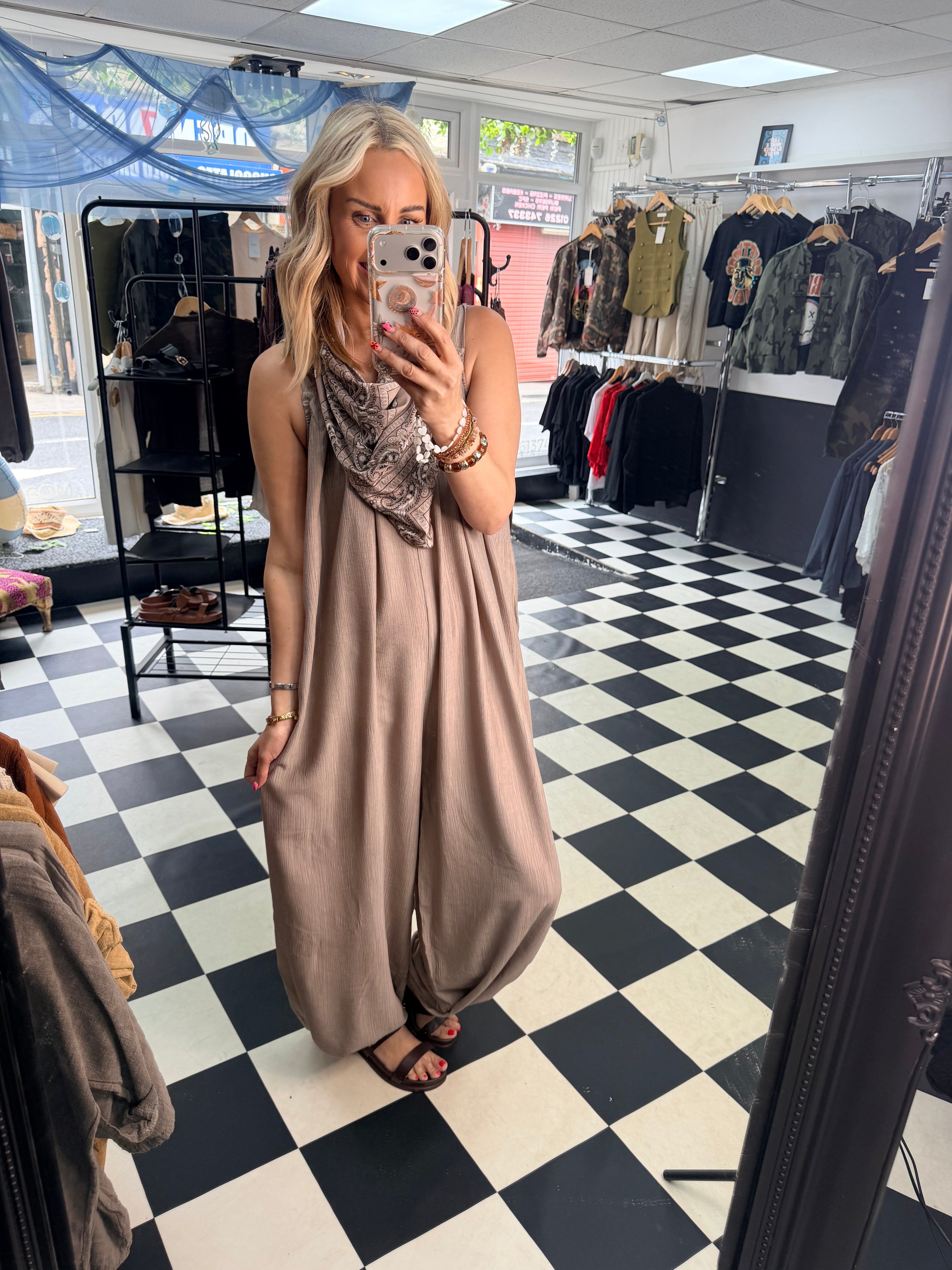 Bandana Scarf Jumpsuit Taupe