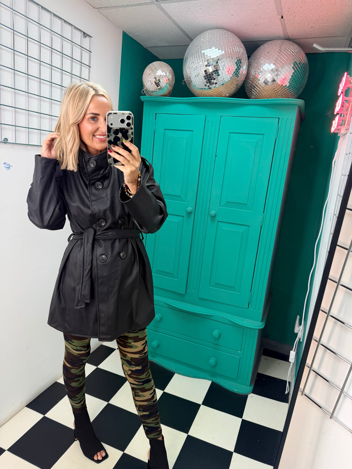 PU Midi Trench Coat Black
