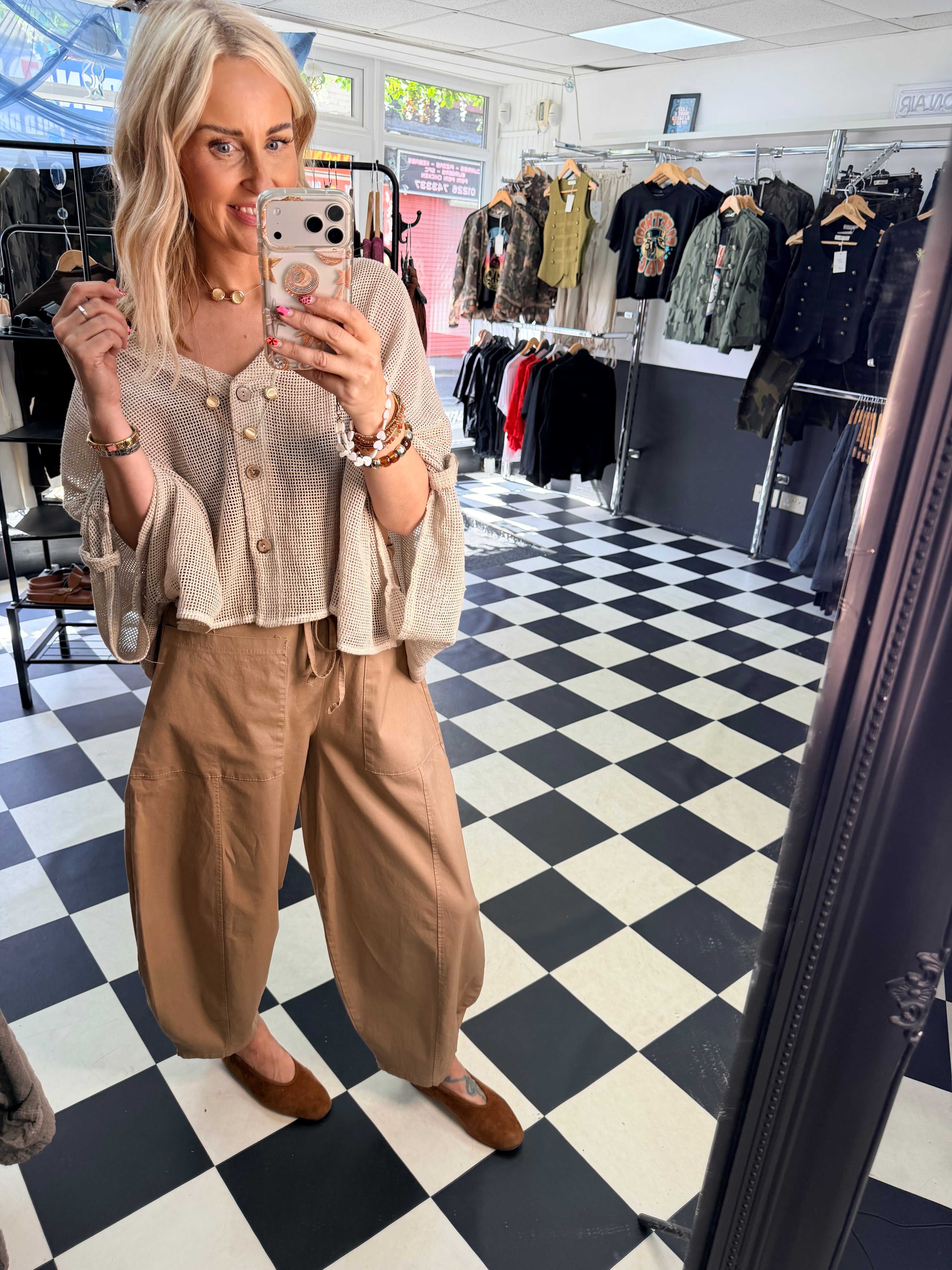 Barrel Leg Trousers Camel