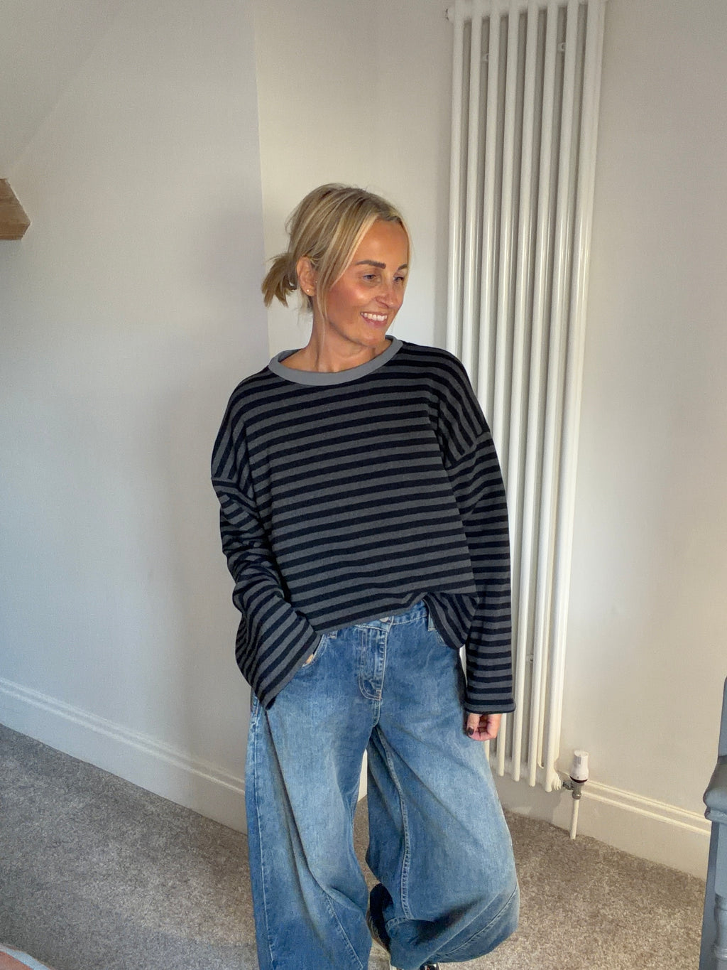 Weekend slouch stripe Slate and Black Special Buy