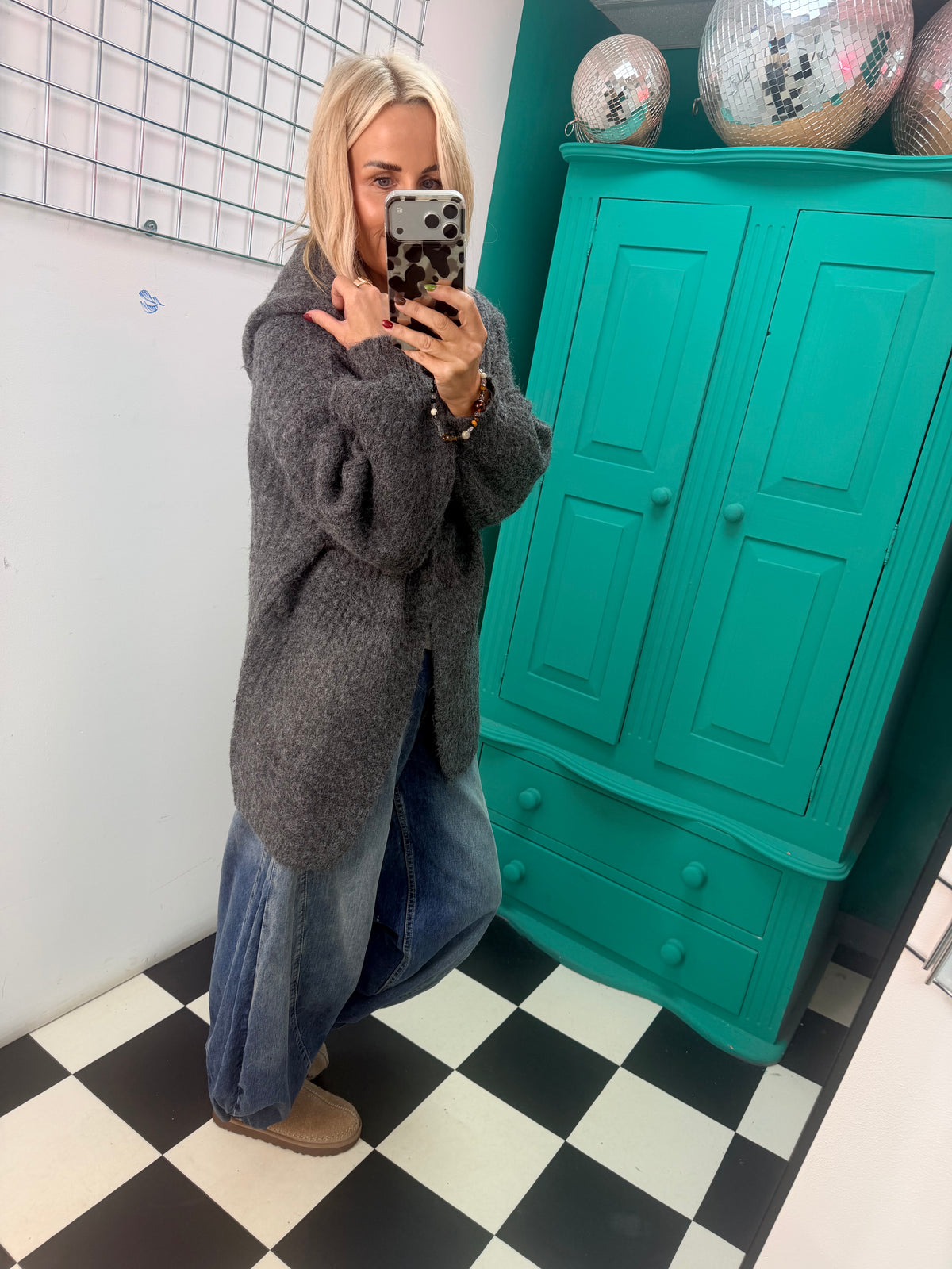 Chunky Hooded Cardigan Grey