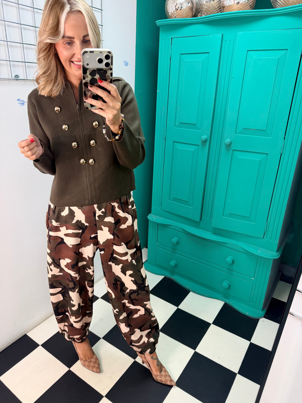 The Portia Military Style Cardigan Jacket Khaki