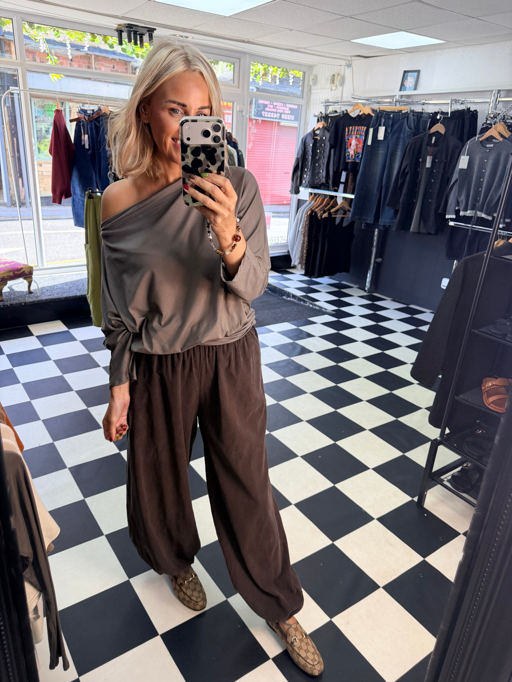 Slouchy Long Sleeve Top Taupe