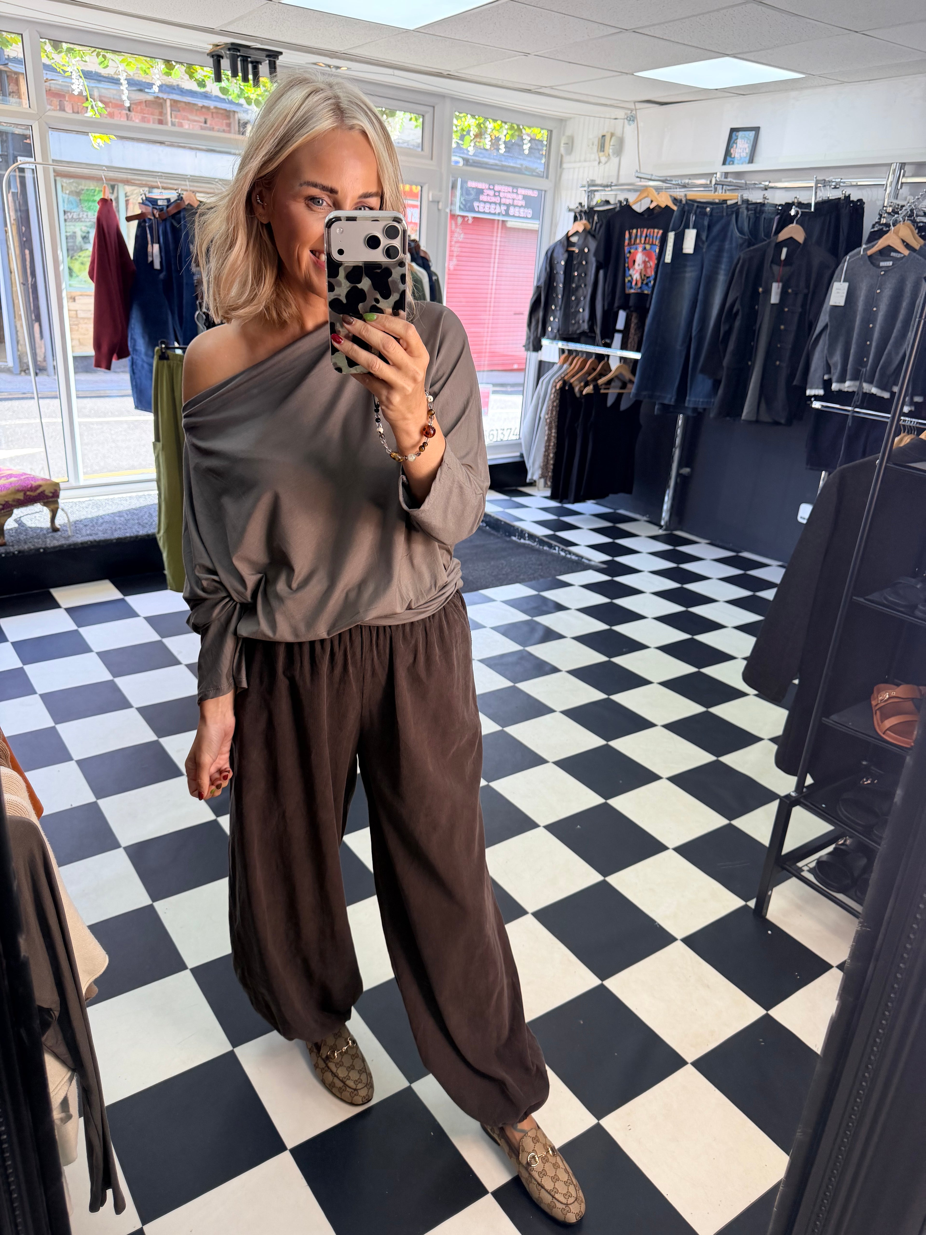 Slouchy Long Sleeve Top Taupe