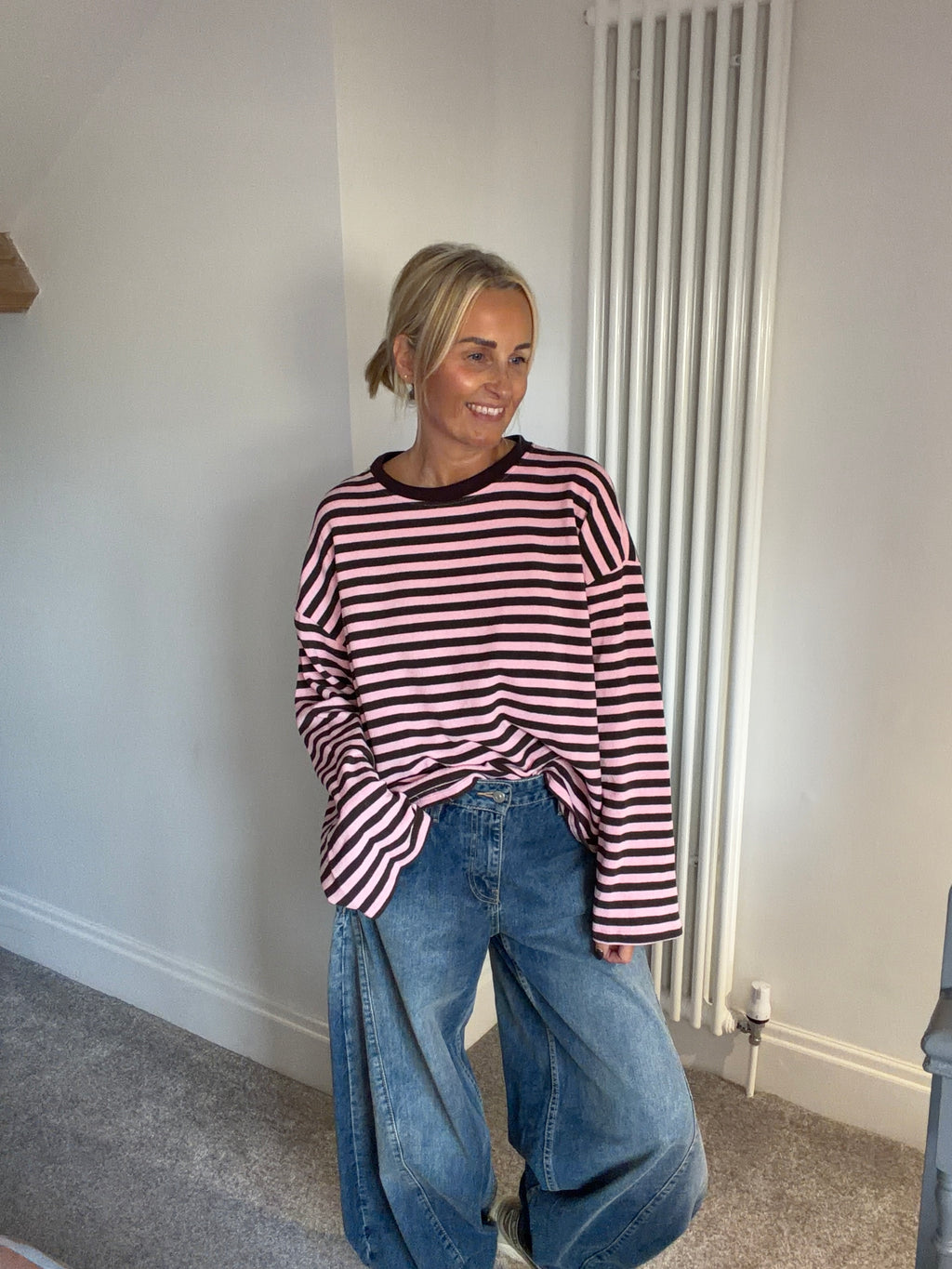 Weekend slouch stripe Chocolate and Pink Special Buy