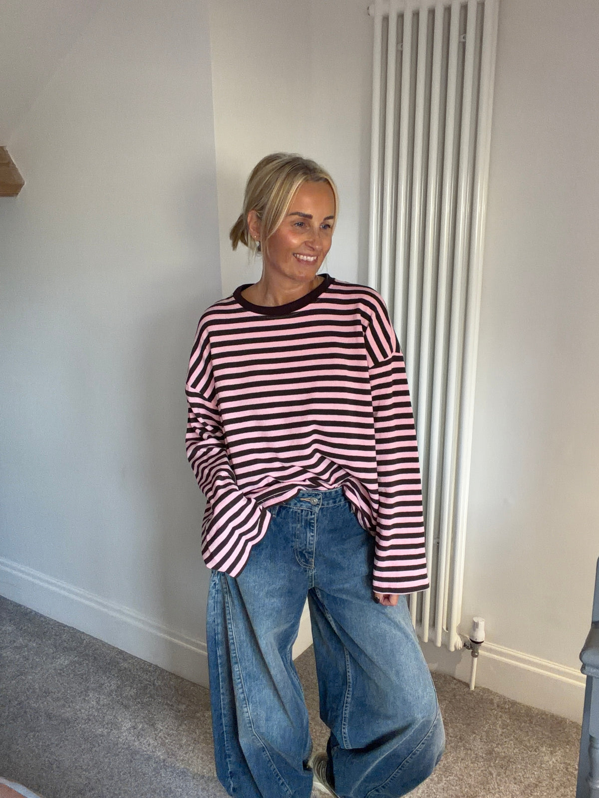 Weekend slouch stripe Chocolate and Pink Special Buy
