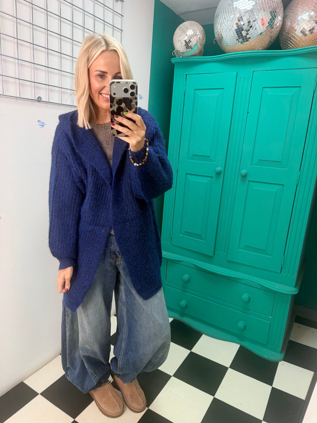 Chunky Hooded Cardigan Navy