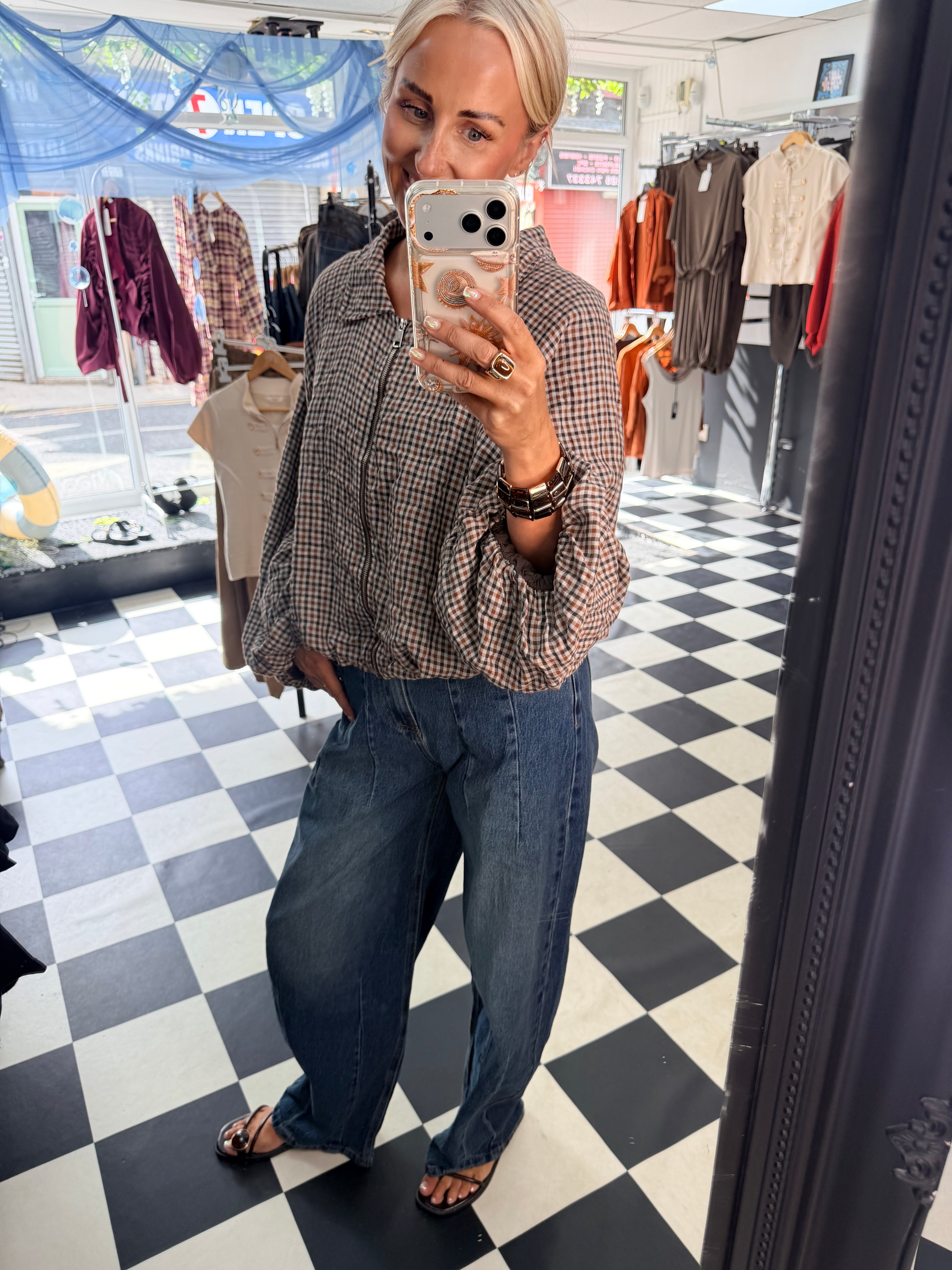Plaid Slouchy Bomber Chocolate