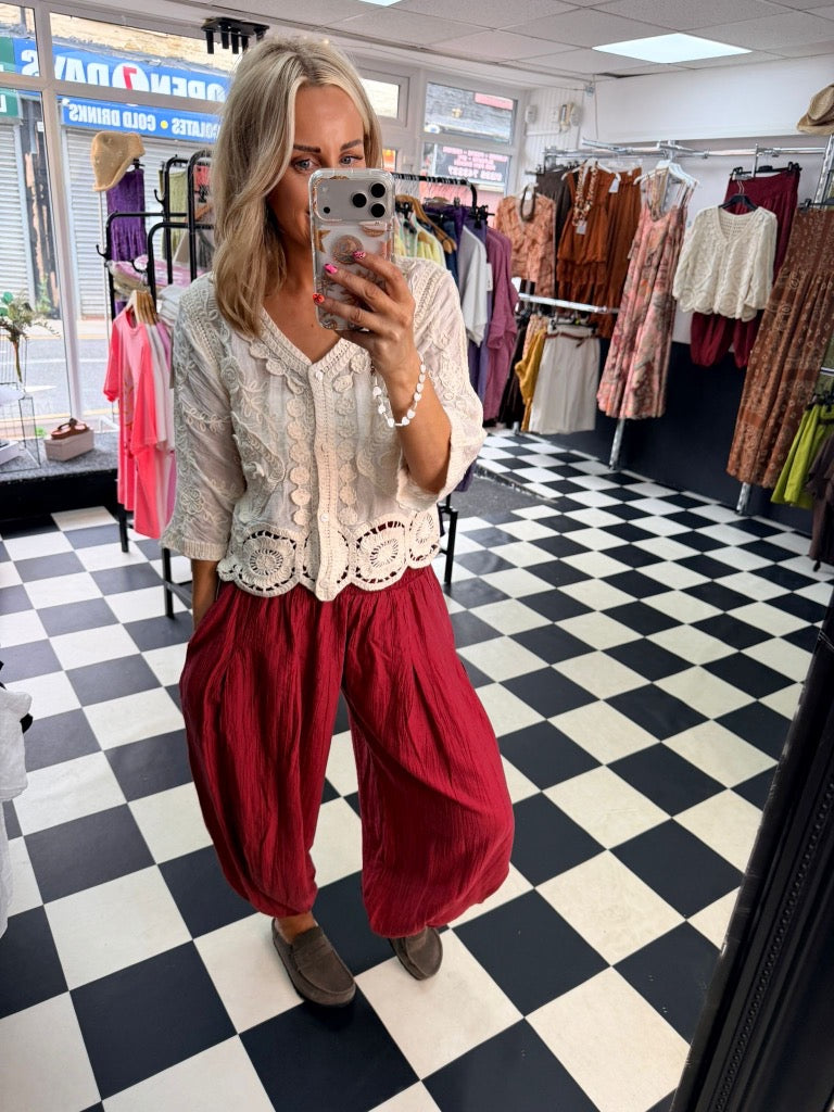 TikTok Crinkle Trousers Wine