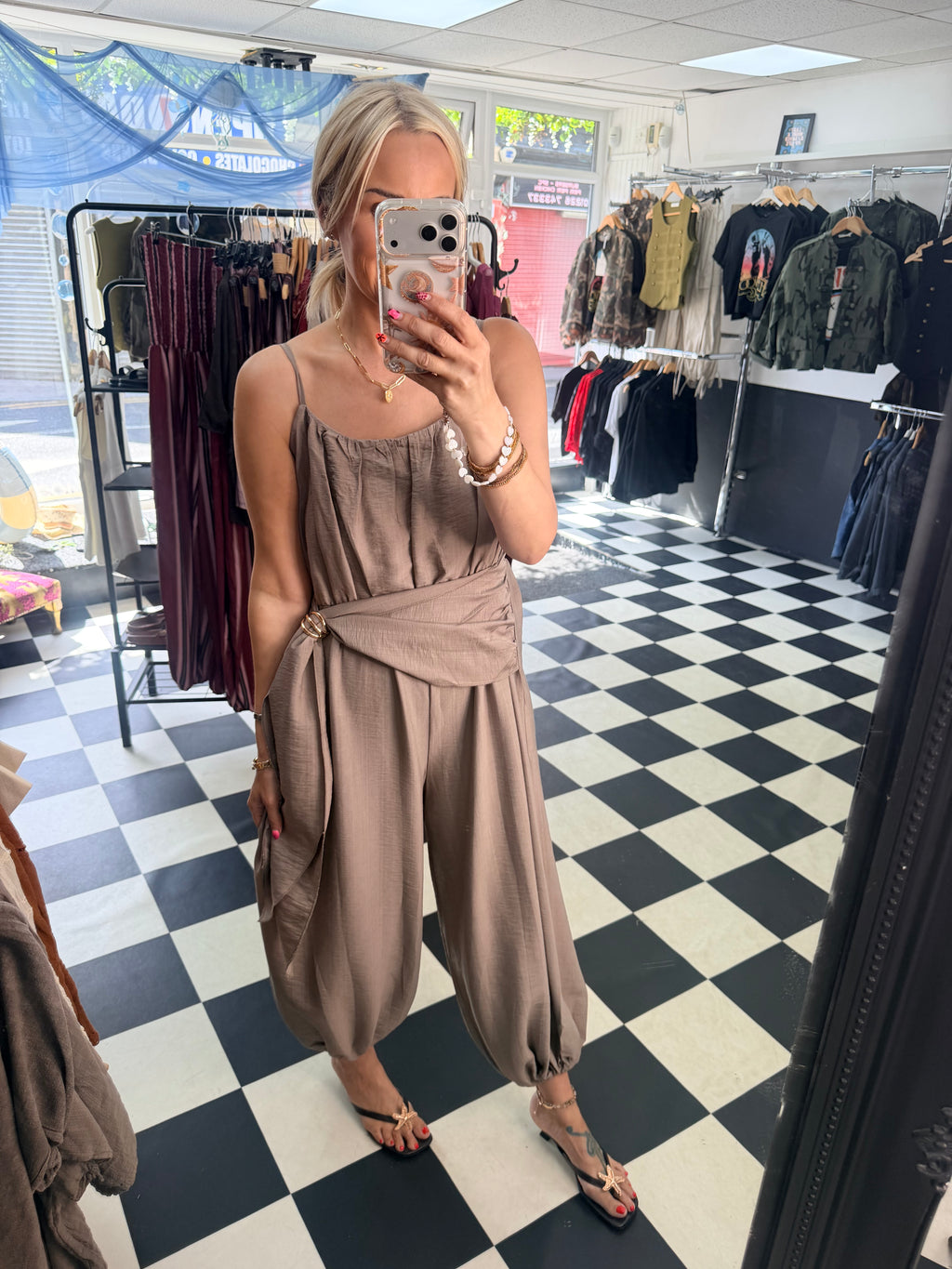 Wrap Crinkle Jumpsuit Taupe
