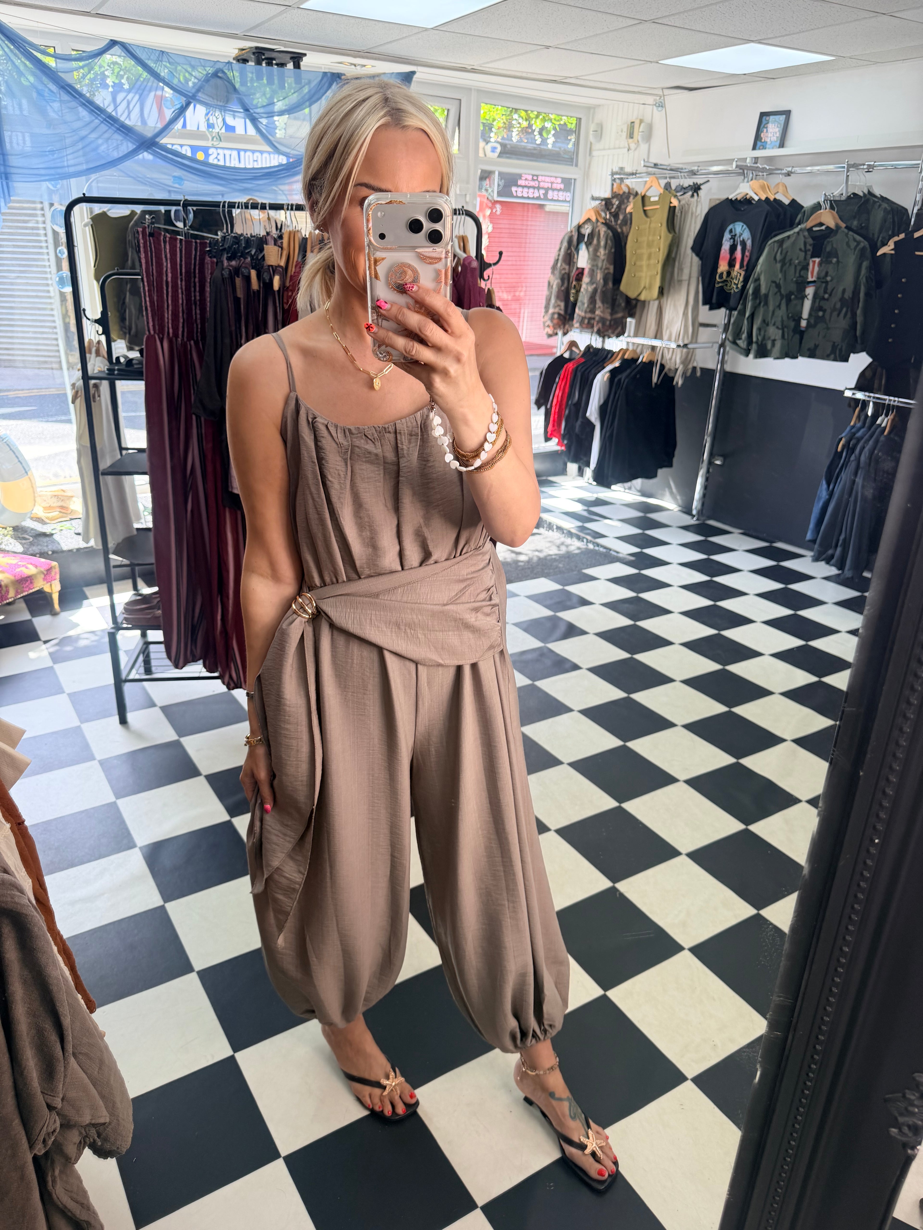 Wrap Crinkle Jumpsuit Taupe