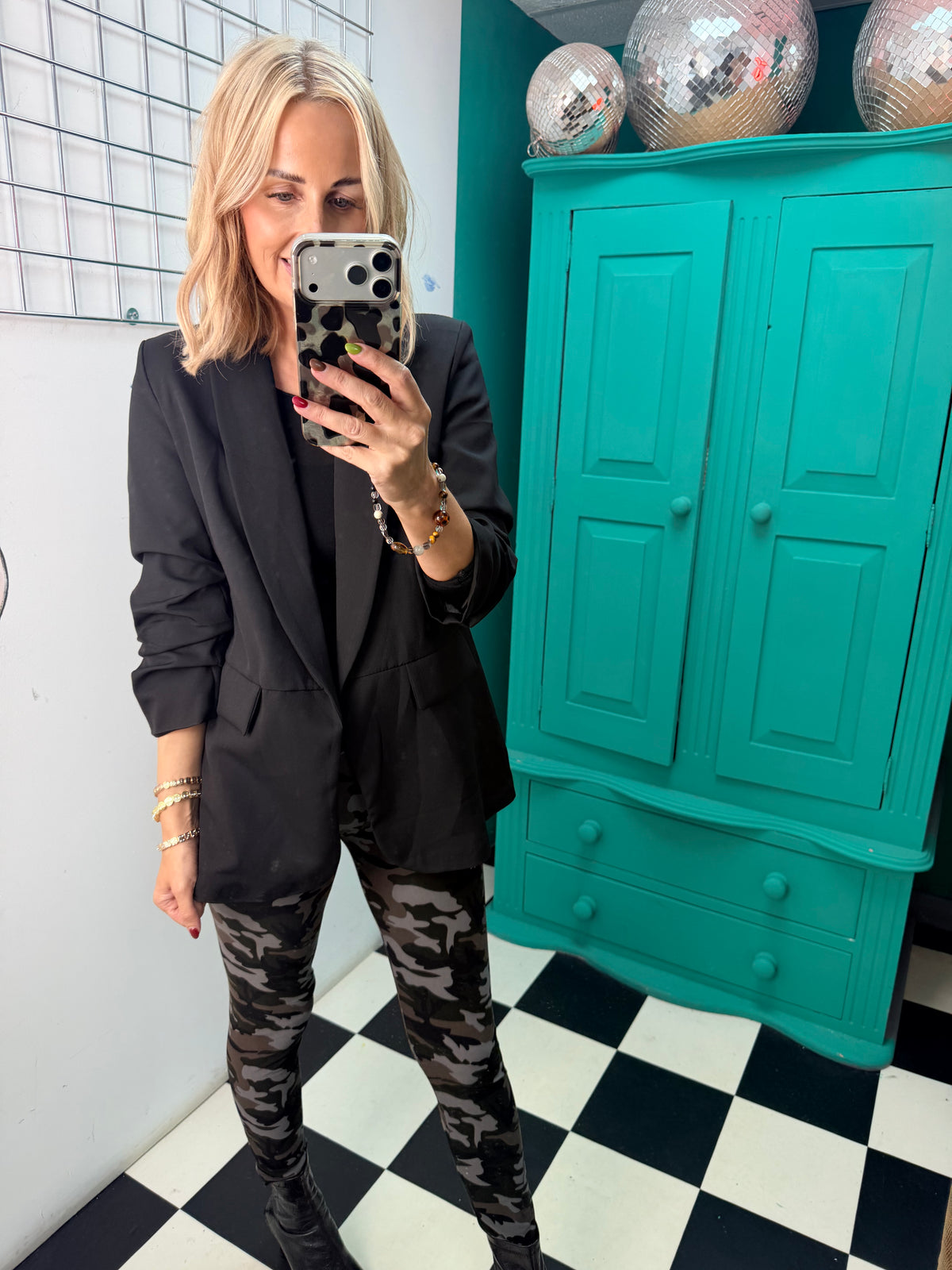 Ruched Sleeve Blazer Black