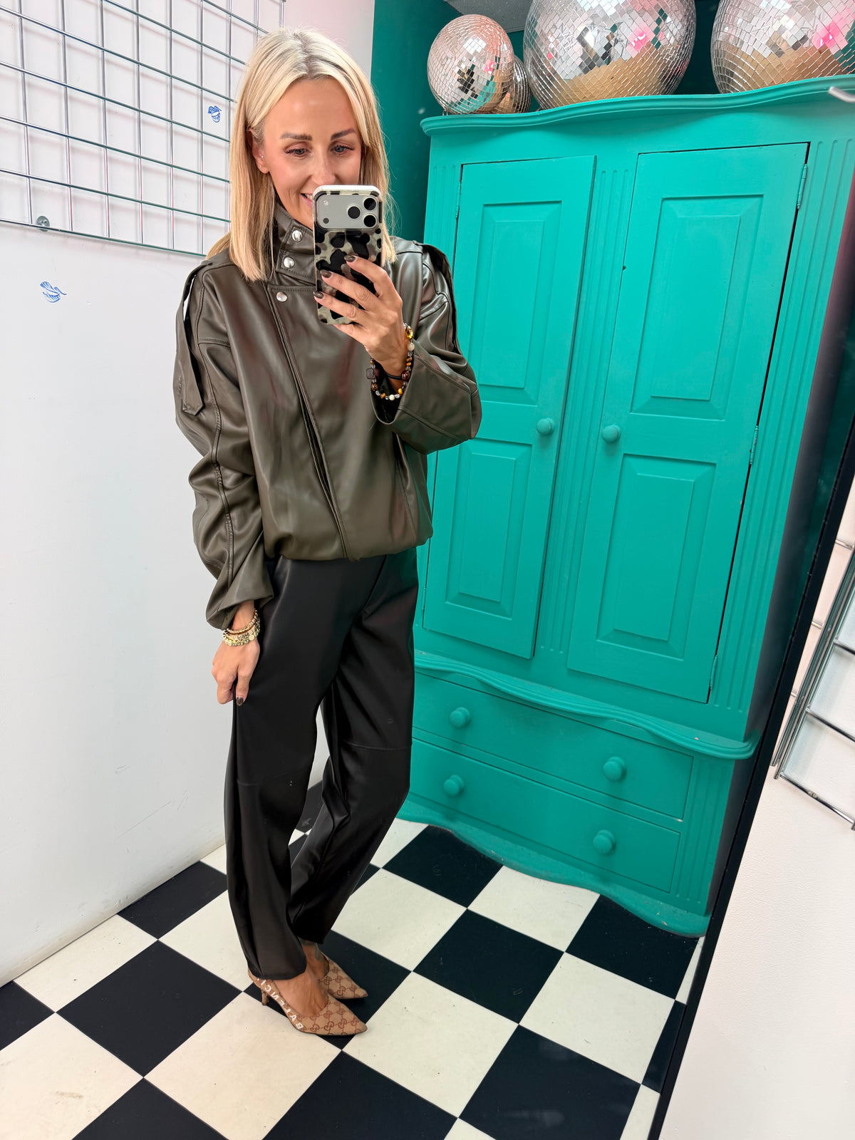 Pu Carrot Leg Trousers Black